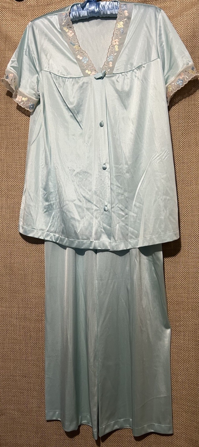 Vintage Vanity Fair Aqua Silky Nylon Tricot Top and Pajamas Pants PJ 2pc Set S/M