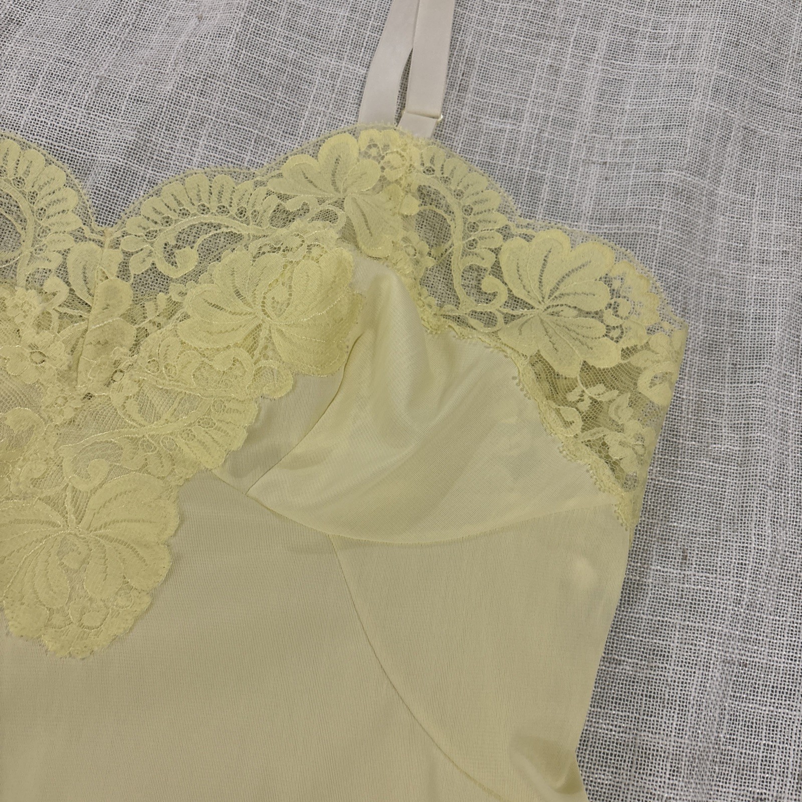 Vintage Sears Nylon Lace Full Slip Yellow Size 34 Dainty