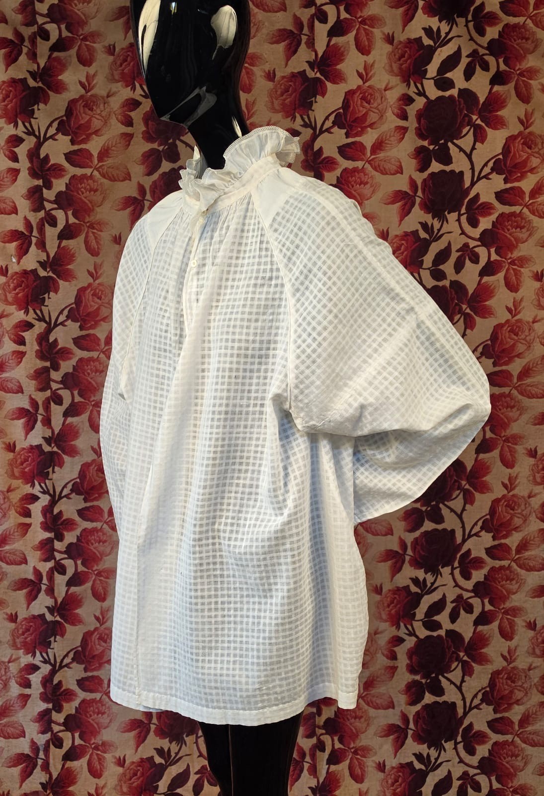 HAND SEWN 1830’S WHITE WINDOWPANE WEAVE COTTON SAC JACKET TOP W SIGNATURE