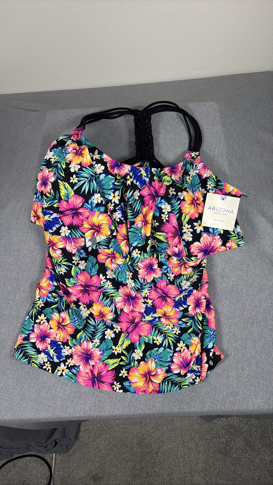 Arizona Jean Co Floral Macrame Tankini Top Womens Tropical Ruffle XXL