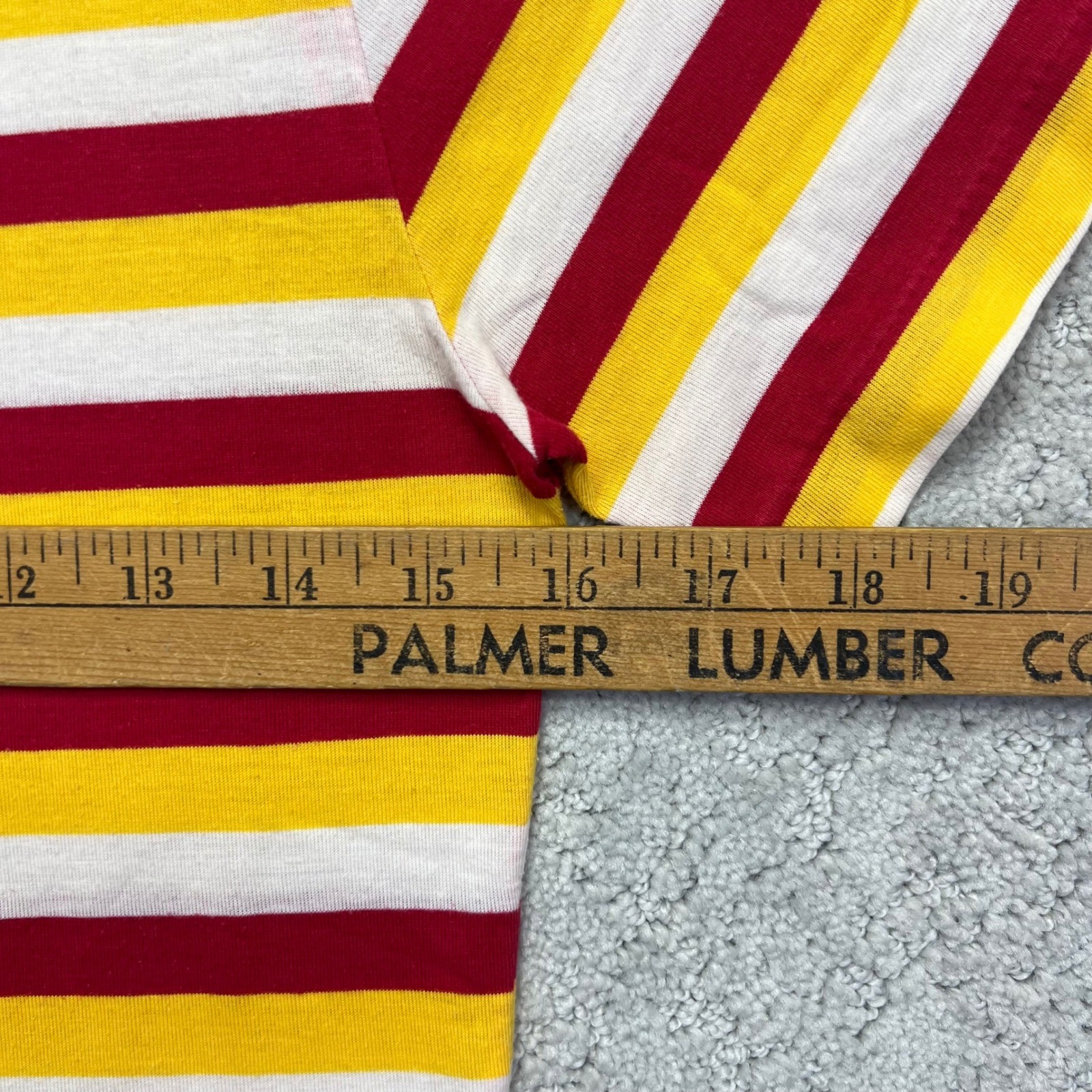 VINTAGE 80s Nick Names T-Shirt Womens Small Red Yellow White Striped V-Neck