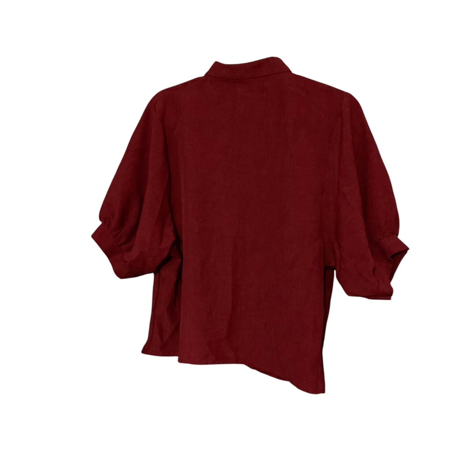 Vintage Ruby Red Button-Down Shirt Women’s Half Sleeve Structured Collar Size M