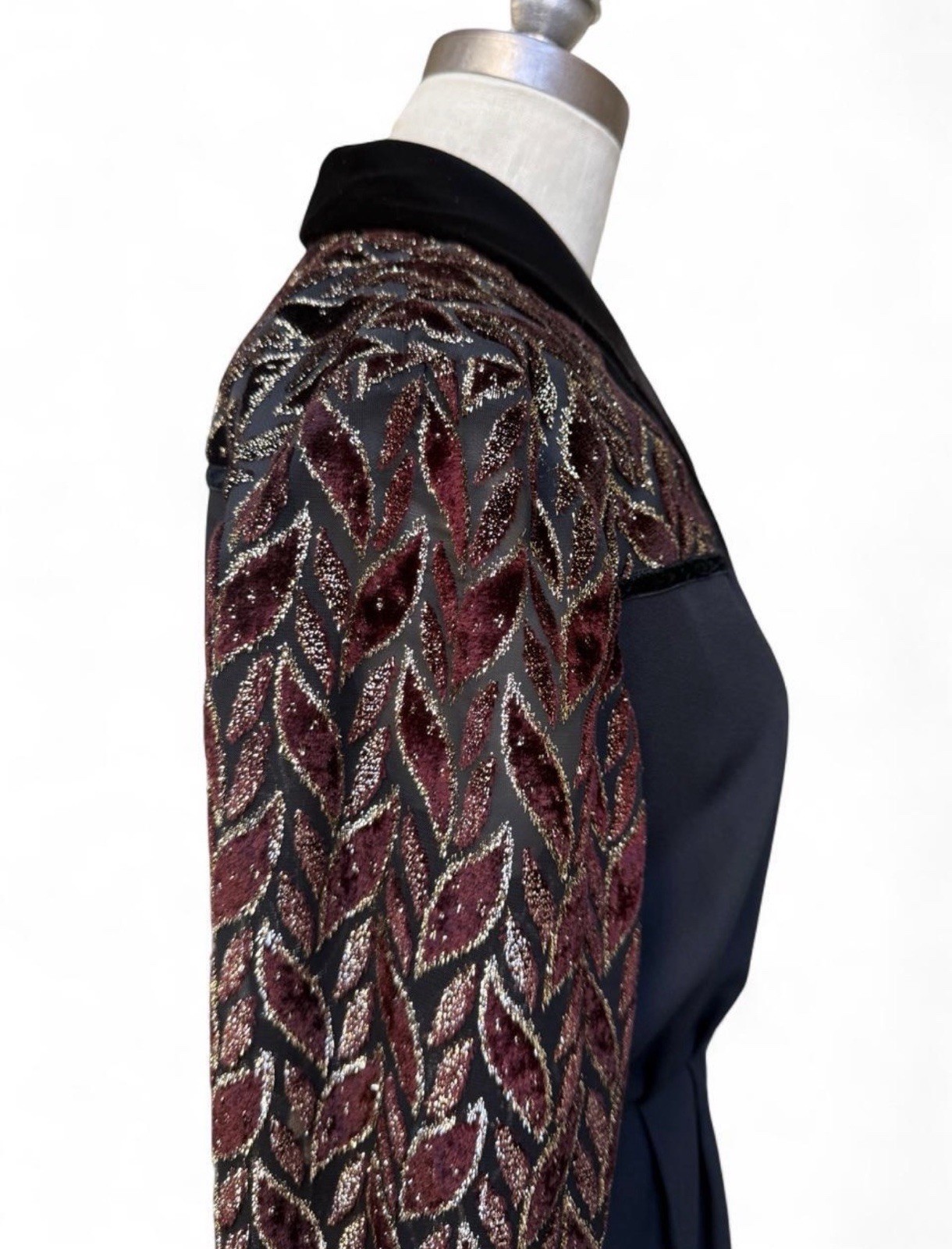 80’s Vintage Cocktail Jumpsuit Collared Burnout Velvet Sleeves Glam New Wave 4p