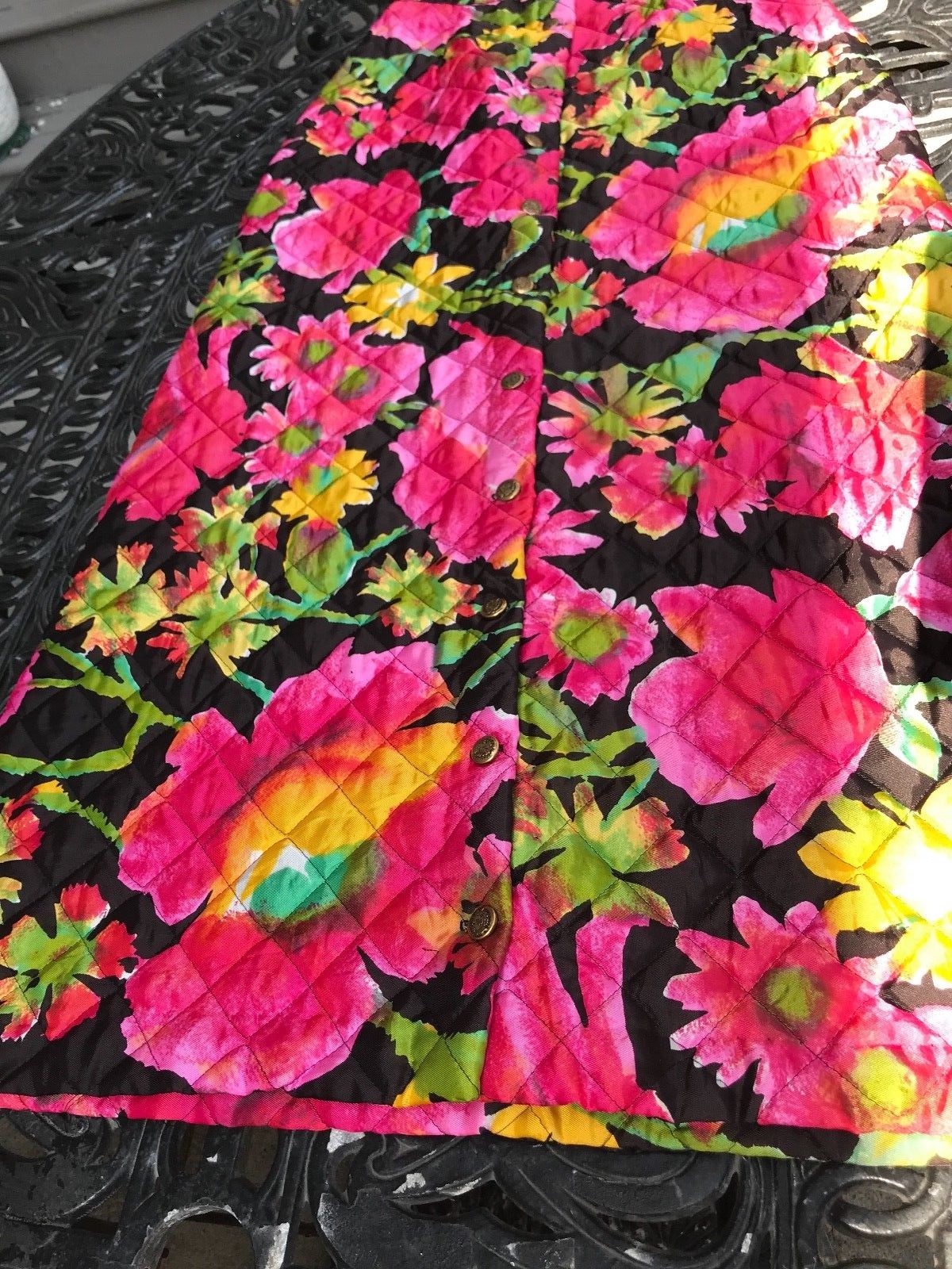 Vintage Skirt Quilted Long Length Floral Print Button Down A Line 24″ Waist S