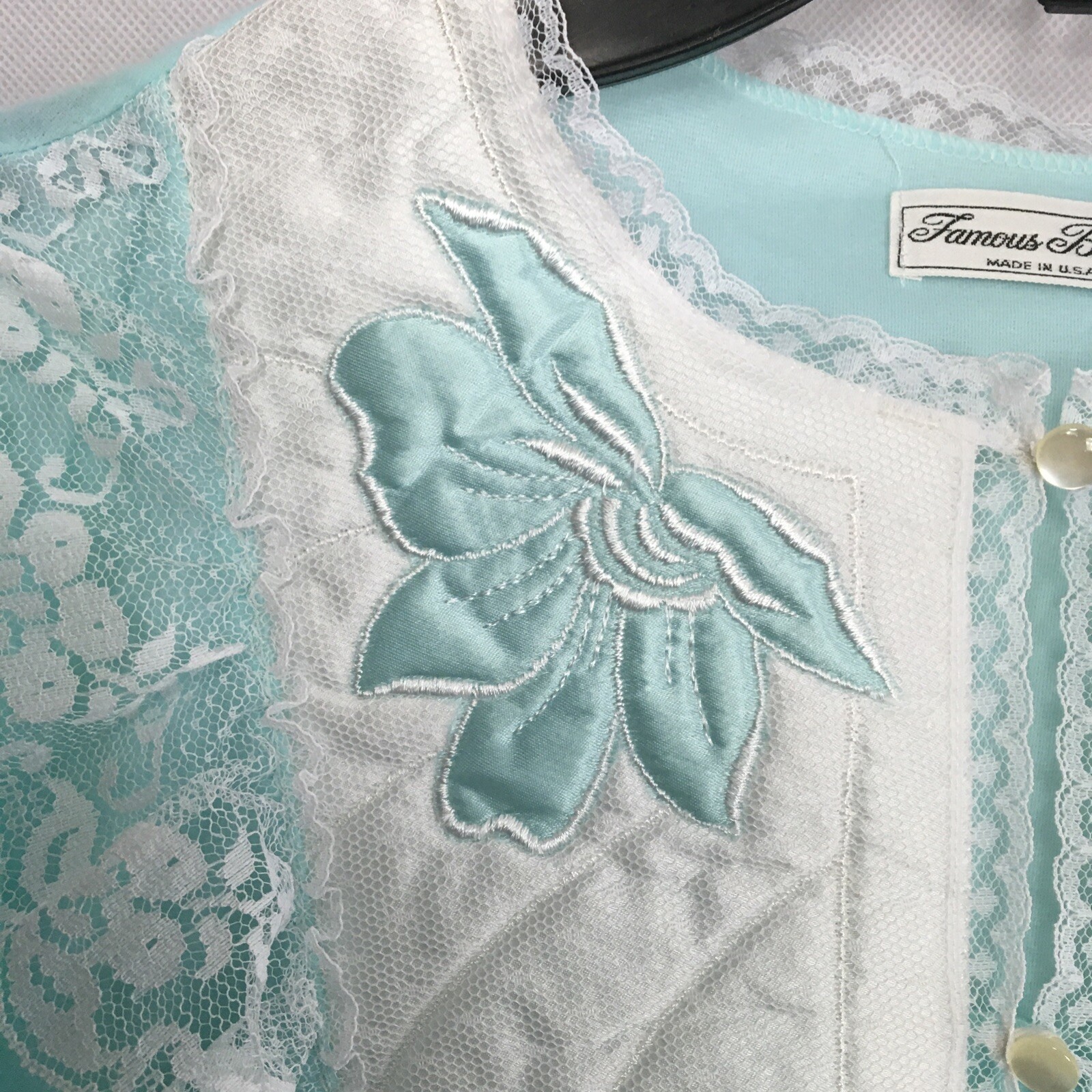 Vintage Famous Bodies Long Nightgown Lace Size M 12-14 USA NWT NOS Teal Modest