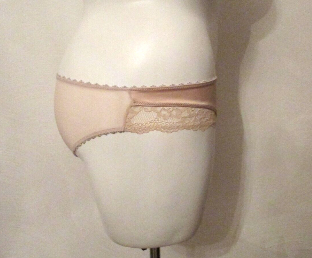 Gilligan & O’Malley Second Skin Satin Sheer Mesh Lace Accent Bikini Panties L