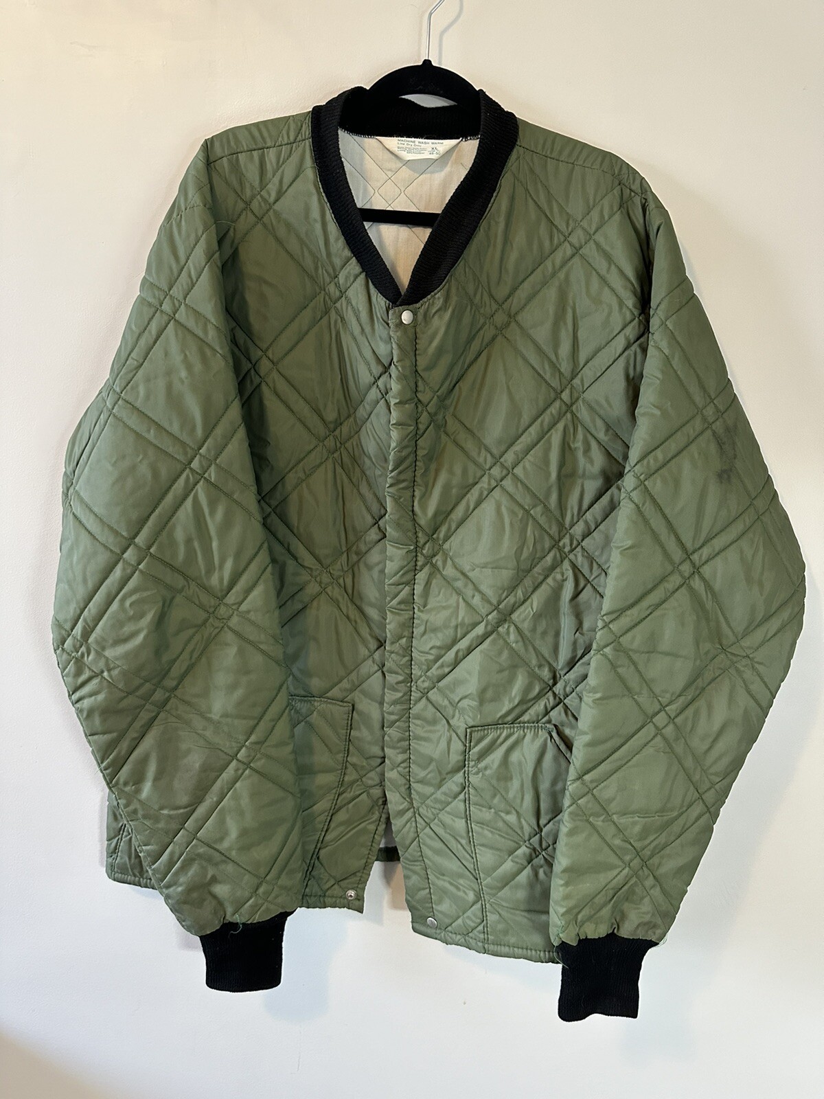 1960s JCPenny Quilted Bomber Chore Coat Olive Green Vintage XL Extra Tall