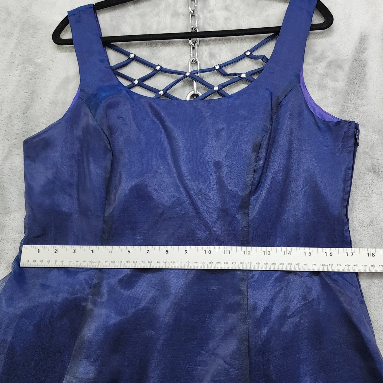Vintage NIKI by Niki Livas Dress Size 14 Blue Gown Open Back Rhinestones Formal