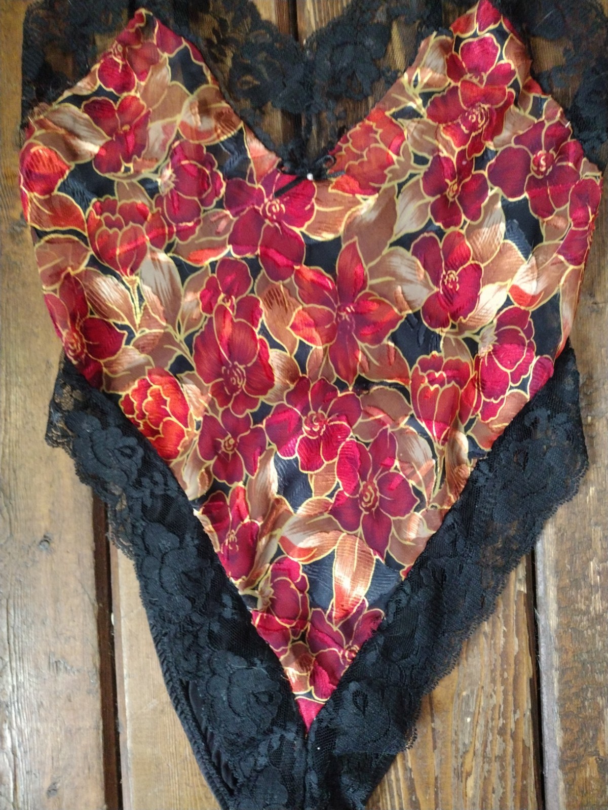 Shirley of Hollywood Vintage S/M Black & Red Floral Teddy/One-Piece Lingerie
