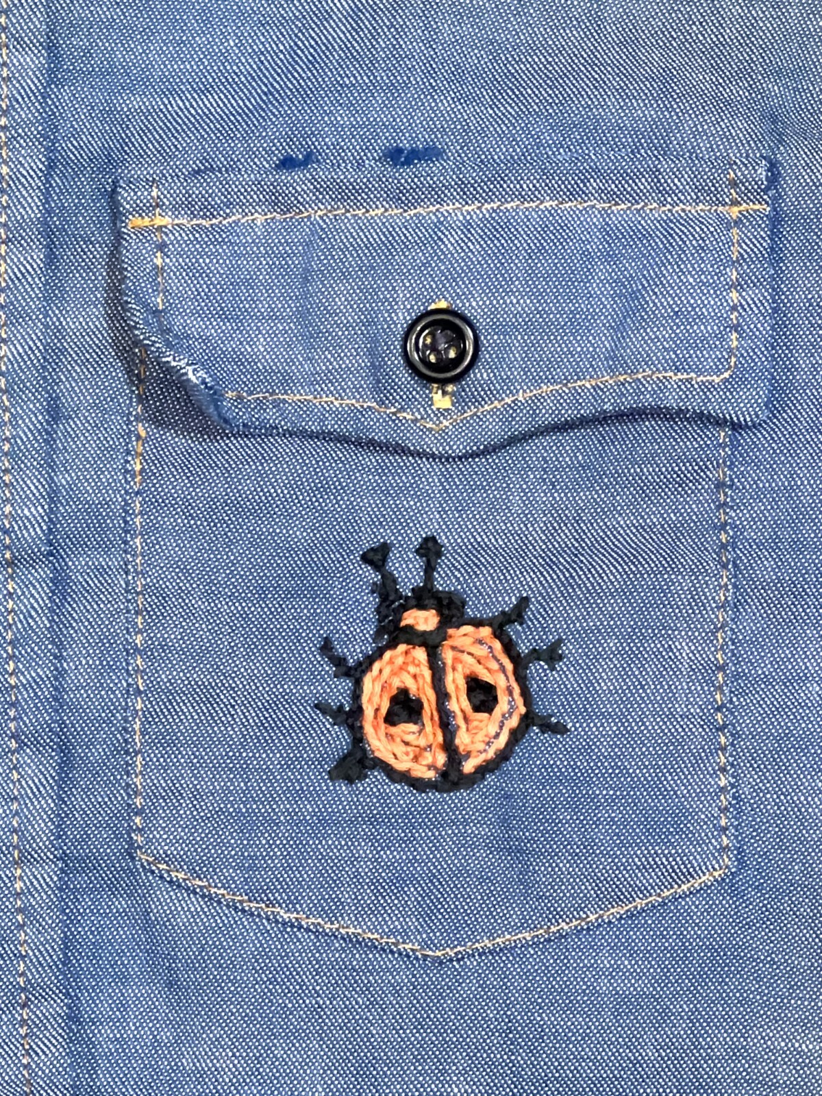 Wrangler VTG 70s Chambray Selvedge Denim Jean Embroidered Shirt Top XS/S/M