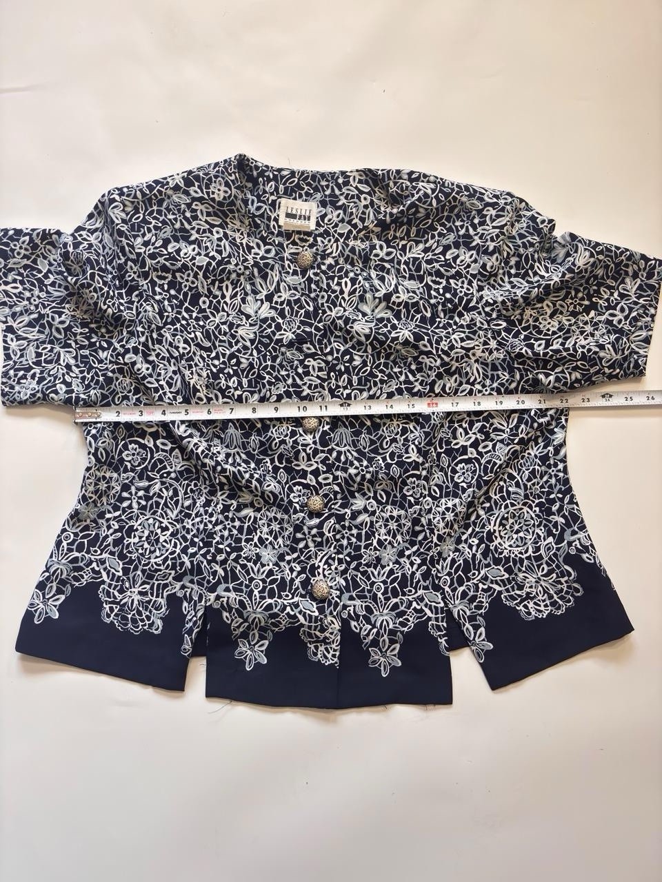 80s Vintage Leslie Fay Blue and White Blouse With Shoulder pads Size 18WP