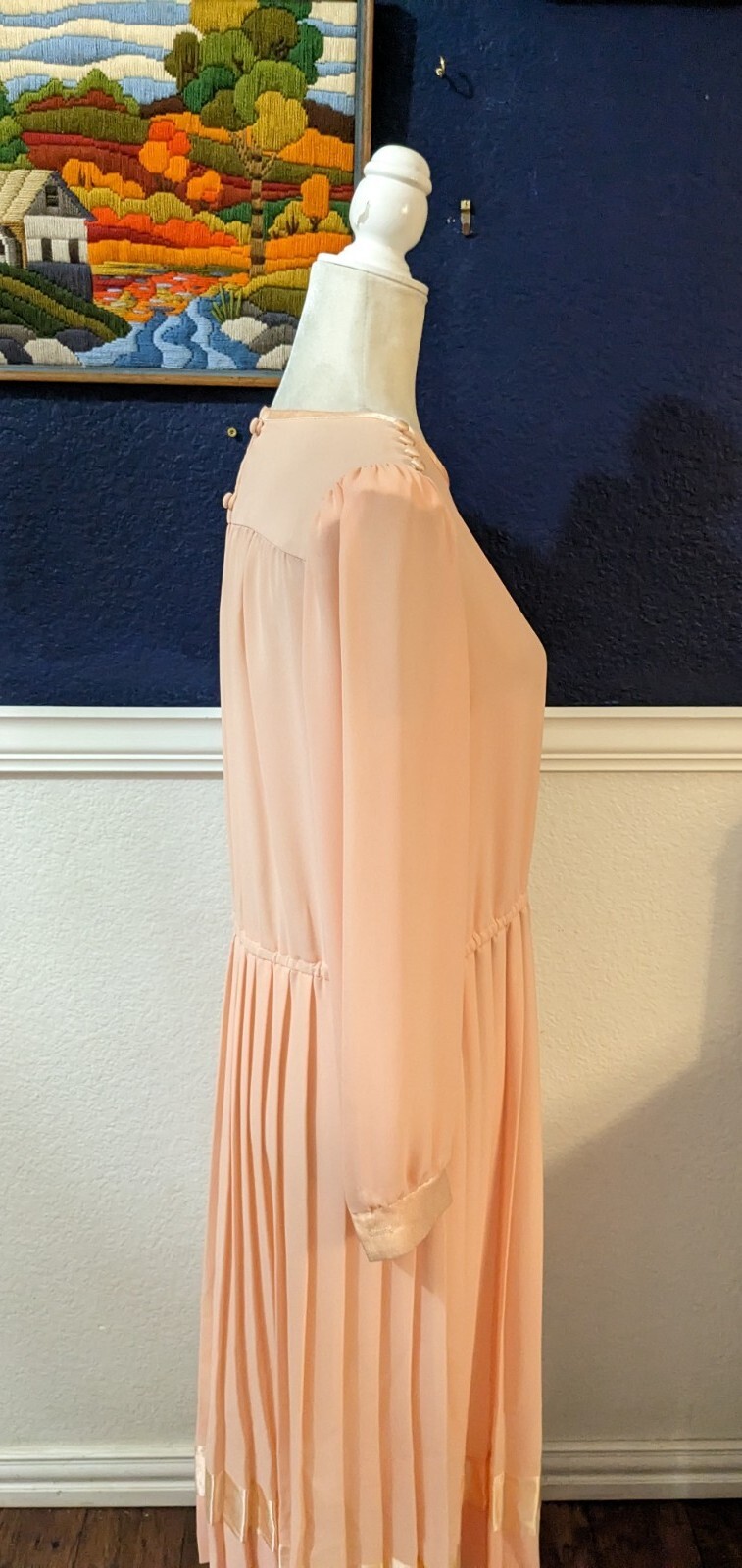 VTG Marinette 1970s Pleated Blush Pink Long Sleeve Dress Secretary Sz 10 Medium