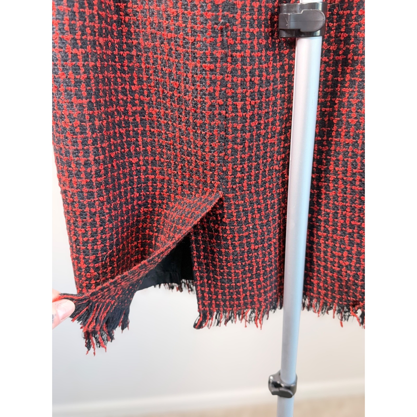 Lana Lee Canada Vintage Red Black Textured Fringe Blazer Skirt Suit Set Size 6