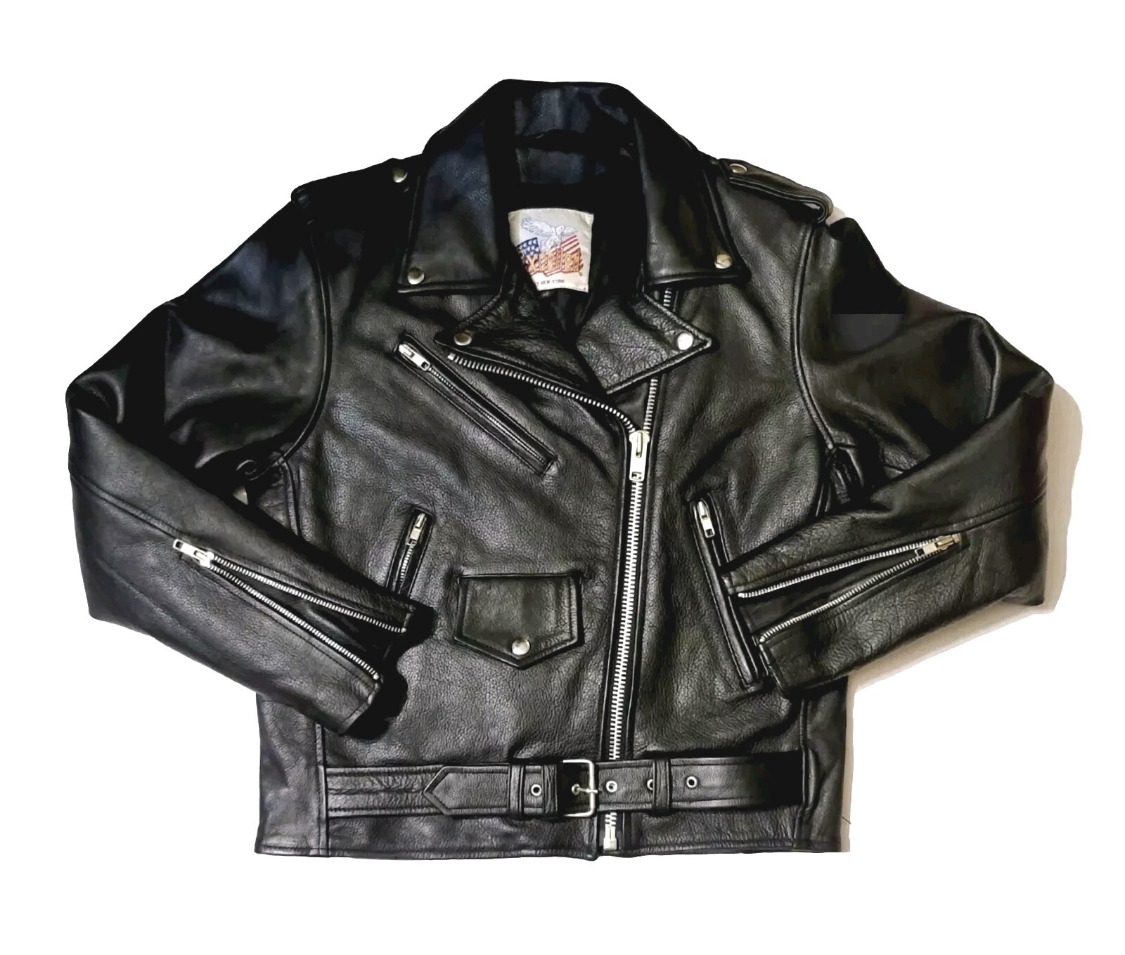 EXCELLED New York Vintage Women’s Sz 6 Leather Biker Moto Jacket 20849 YKK Black