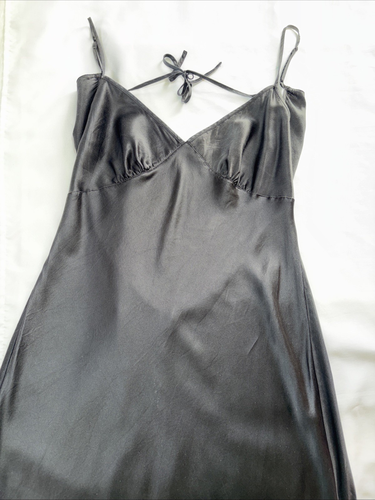 Victoria’s Secret Vintage Y2K Black 100% Silk Open Back Slip Dress Maxi Gown L