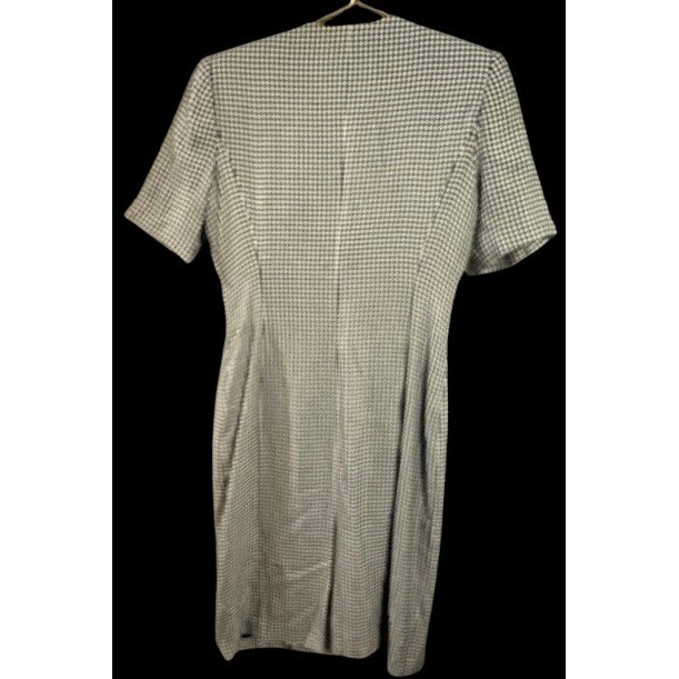 Kasper for ASL Vintage Houndstooth Sheath Dress Black White Button Front Size 6