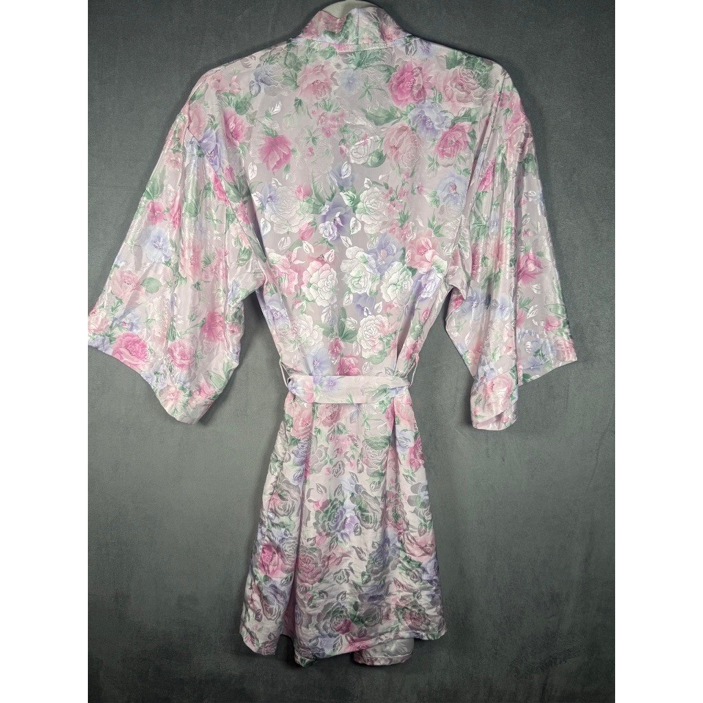 Lanz of Salzburg Robe Women’s Sz S Pink Floral Jacquard Satin Vintage USA