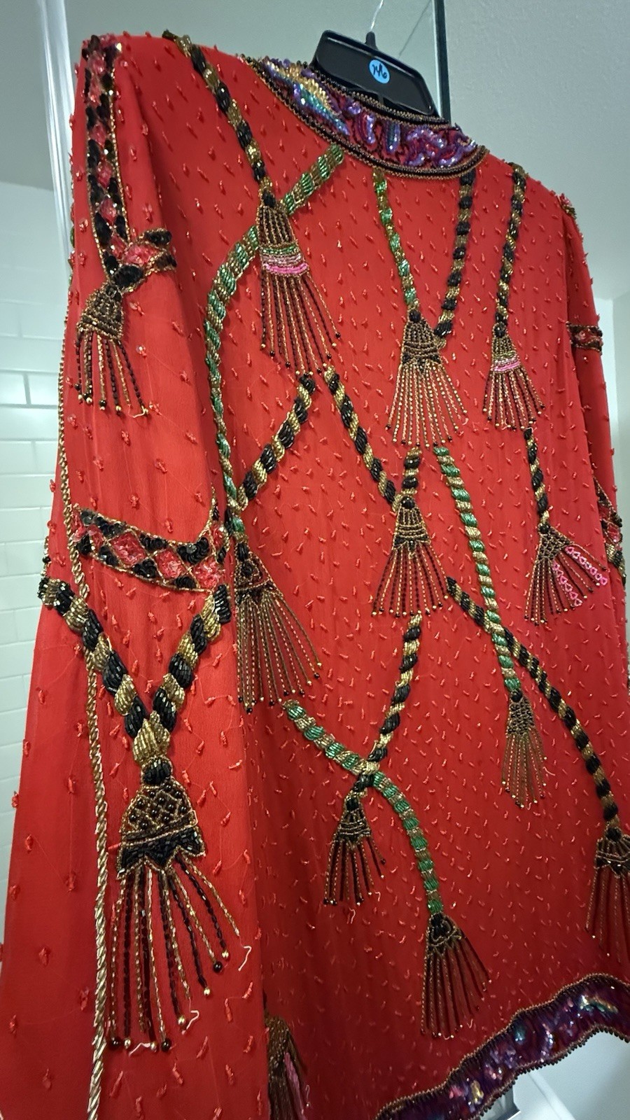 Vintage I. Magnin 100% Silk Red Beaded Sequin Evening Jacket India Size S