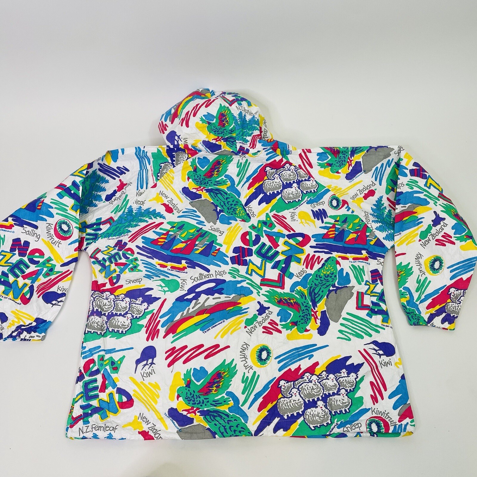 Vintage 80s Sheep New Zealand All Over Print Packable Windbreaker Jacket Small