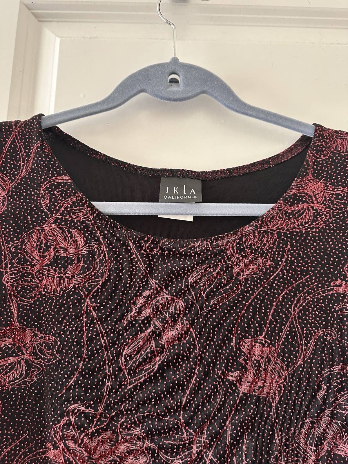 Vintage 90s JKLA Black & Red Glitter Floral Slinky Tank Top Women’s Sz Med Party