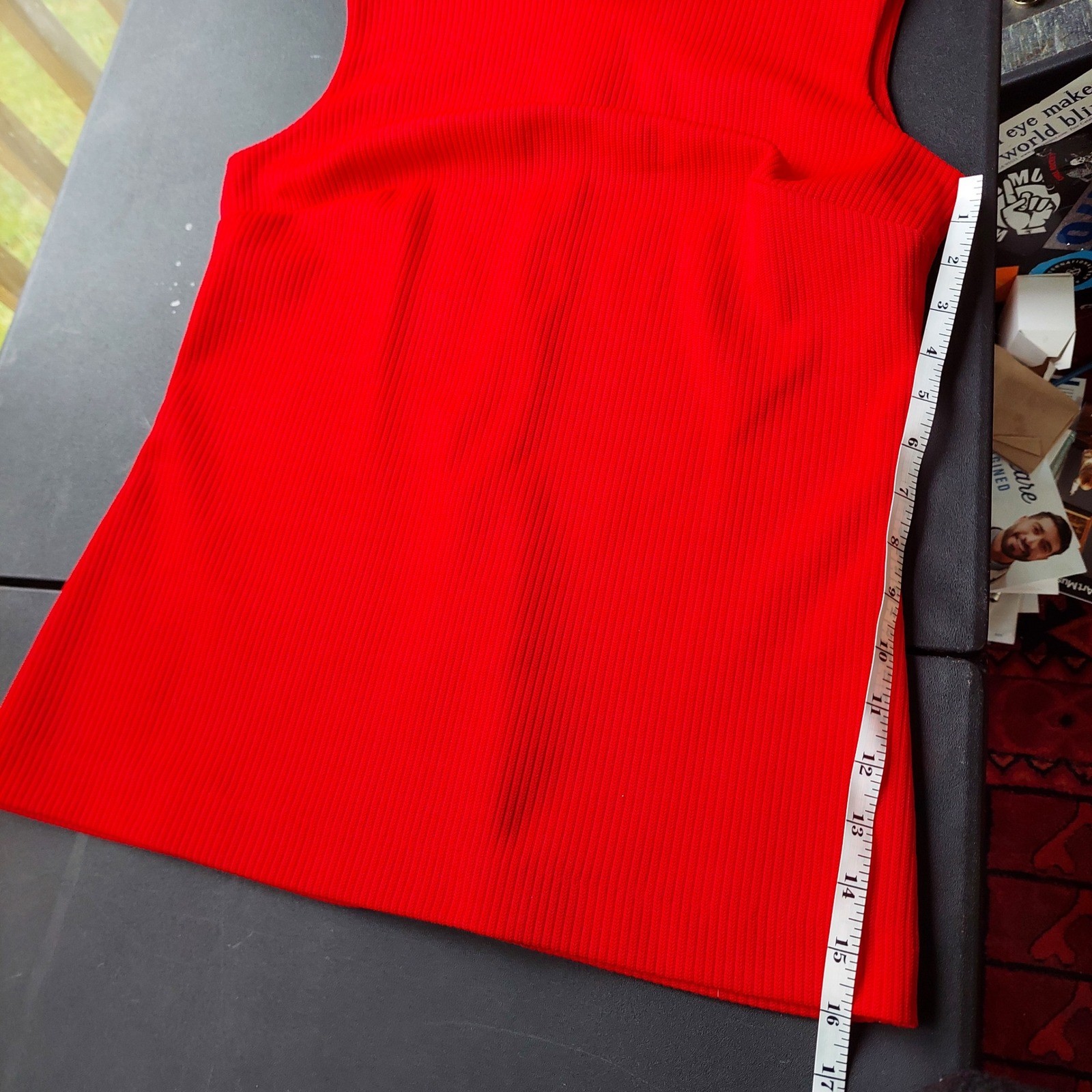 Vintage Red Ribbed Sleeveless Mod Top Back Zip