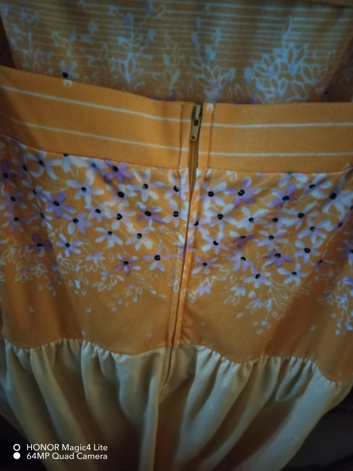 Yellow floral dress, vintage late ’70s, Corelle brand, size 46, made in Italy