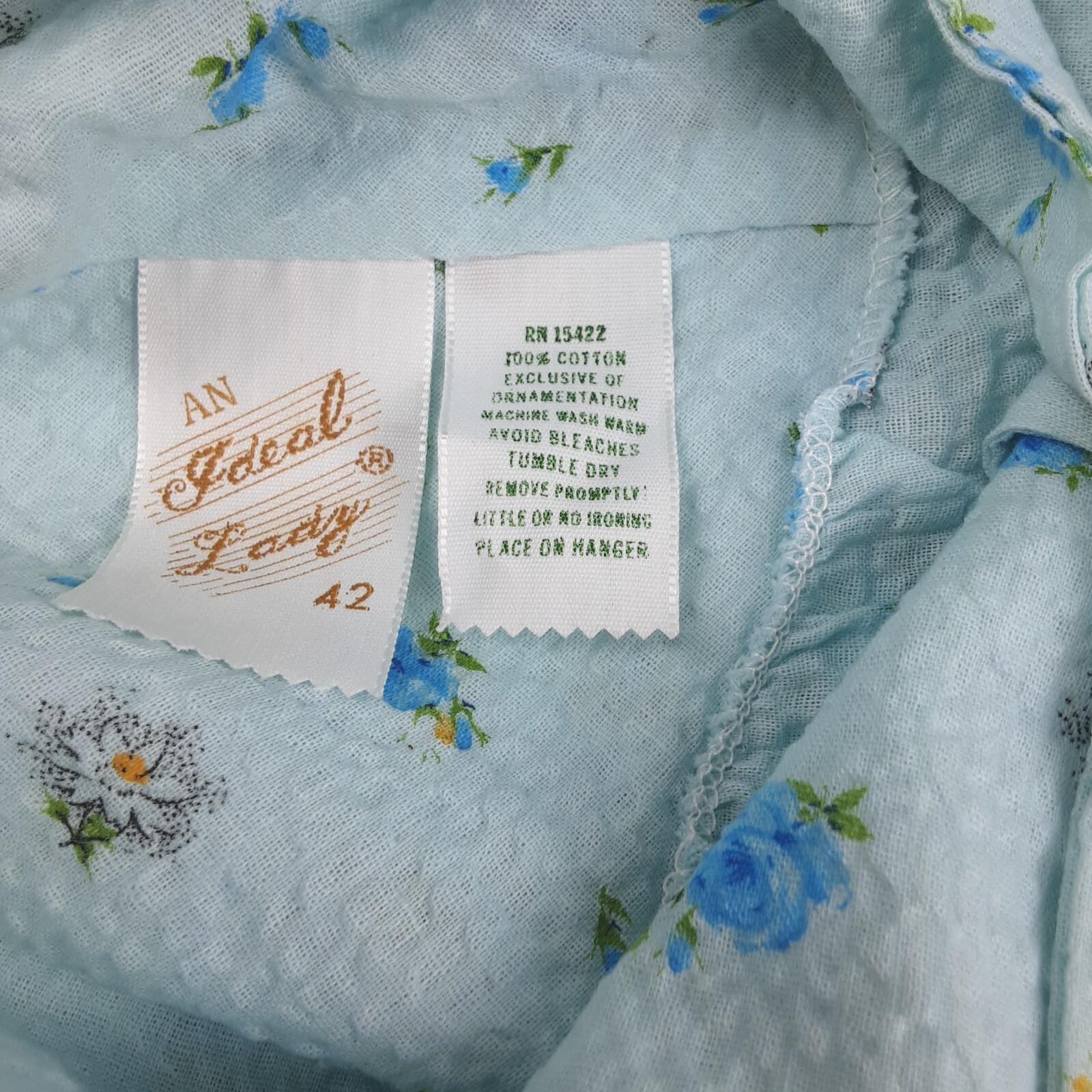 Vintage Women’s Ideal Lady Full Length Gown Pajamas Size 42 (L) Blue Flowers