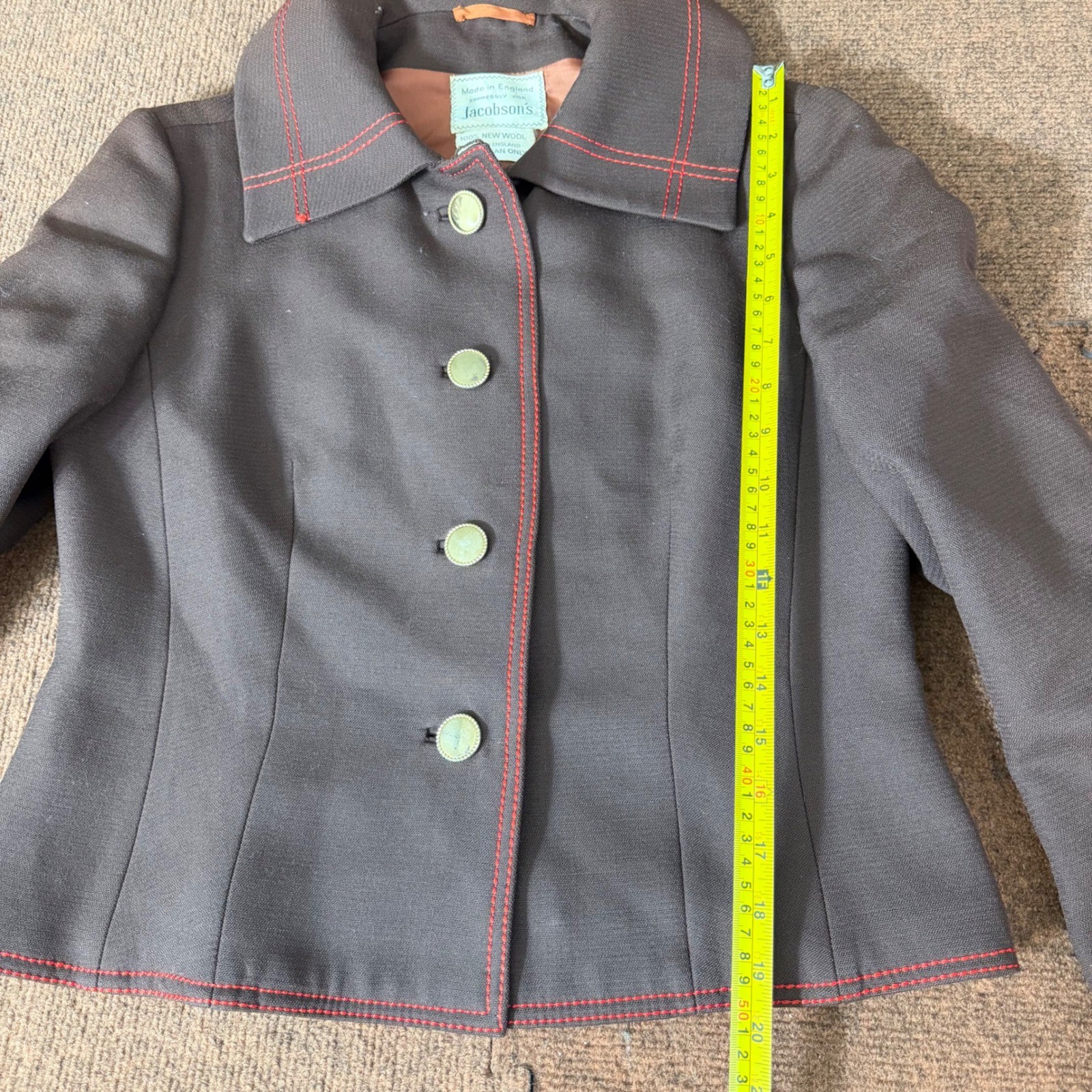 Cojana for Jacobson’s Vintage Wool Blazer Brown Red Contrast Stitch England 100%