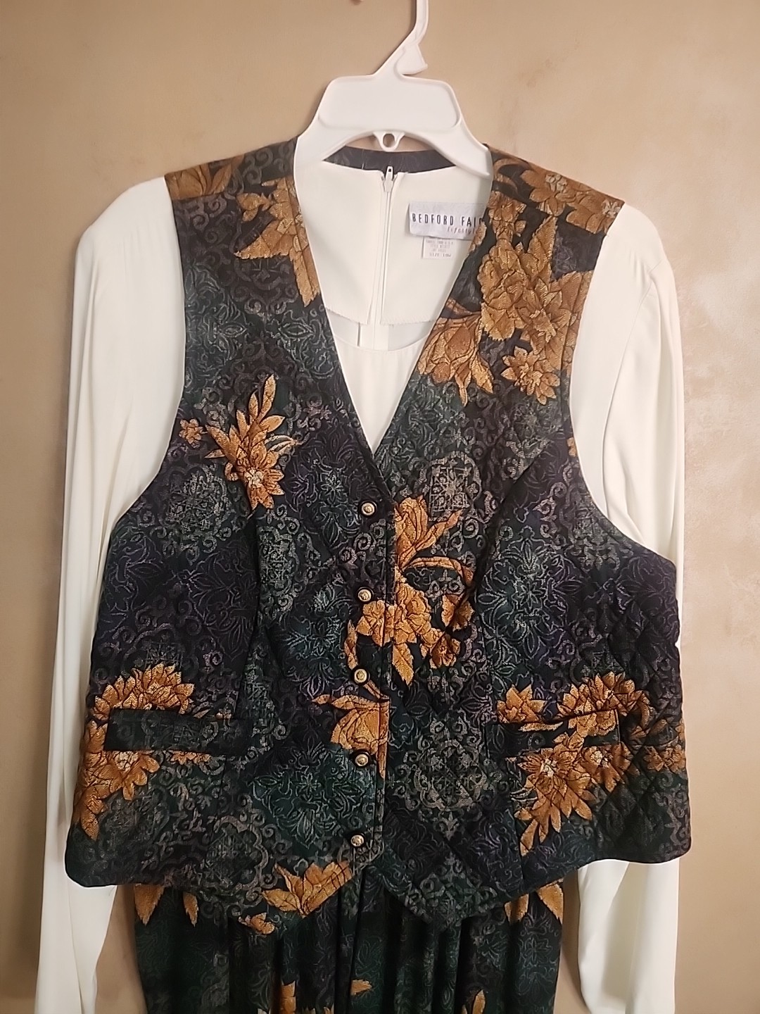 Vtg Bedford Fair Lifestyles Vest Long Sleeve Dress 2 Pieces 1980s NWT Size 18W