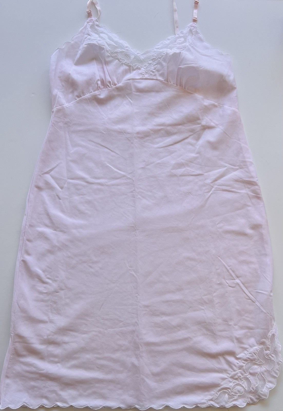 Sears Size 38 Bias Cut Cotton Blend Pink Slip Nightie Lingerie Delicate Lace