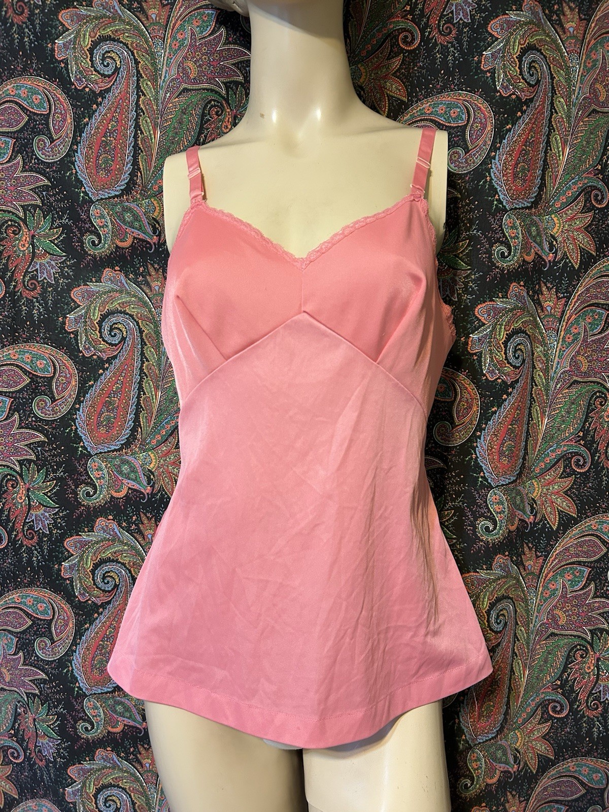 Vintage Pink Nylon Tricot Empire Camisole Lingerie (36)
