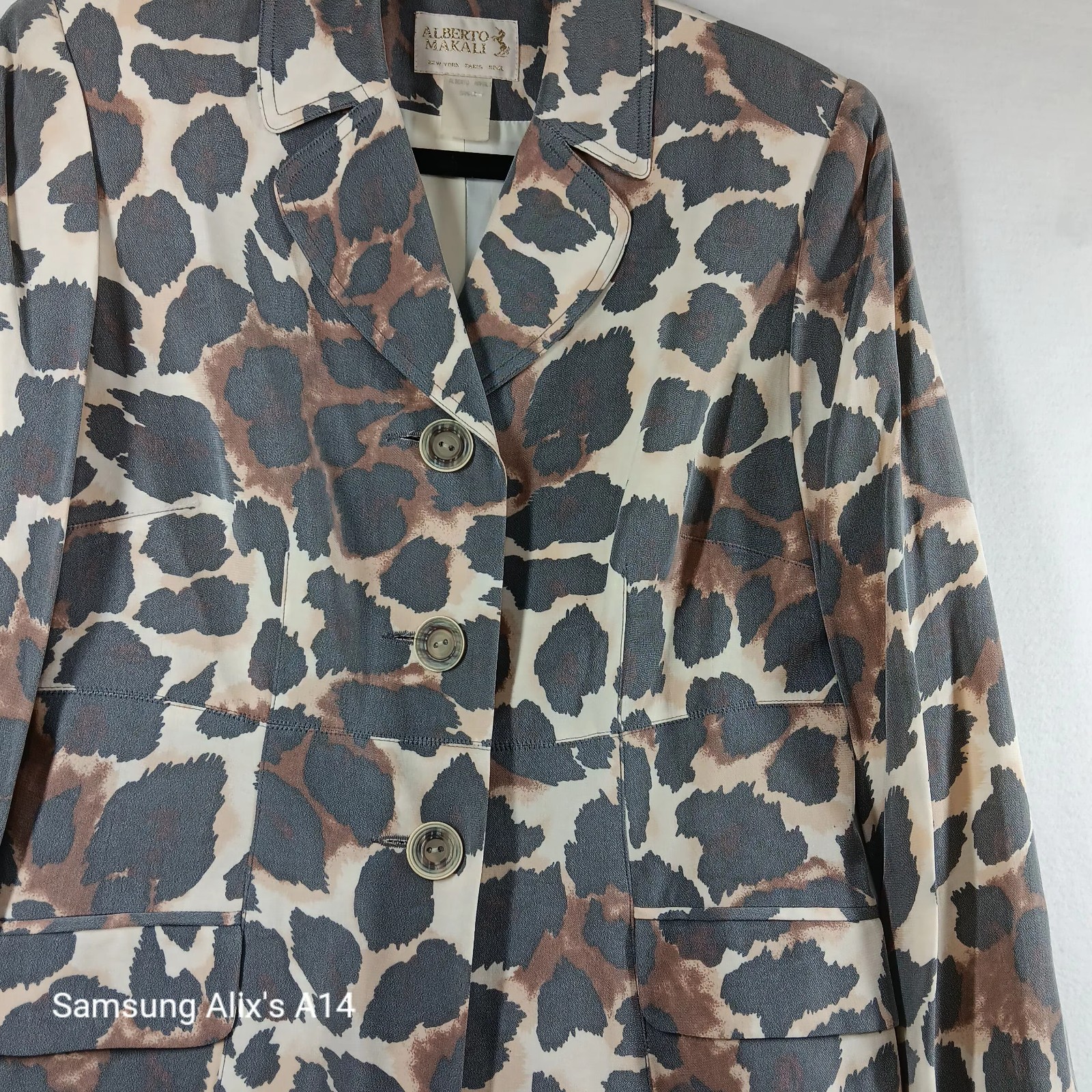 VTG Alberto Makali Women’s Blazer S/M Leopard Print Button Front Misty Design