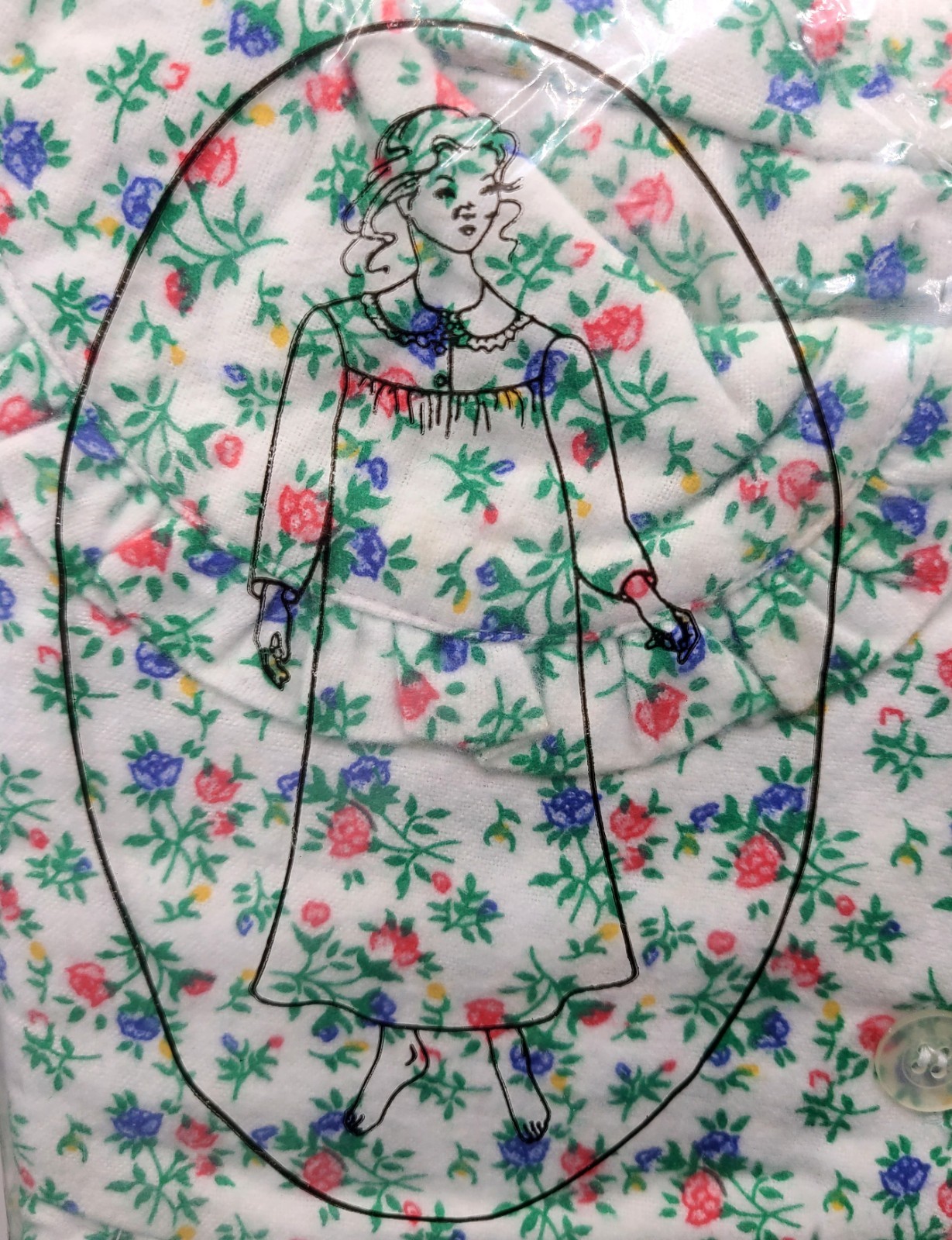 NEW Vtg Bernette 100% Cotton Flannel Night Gown Pajamas Roses Blue Flowers Sz L