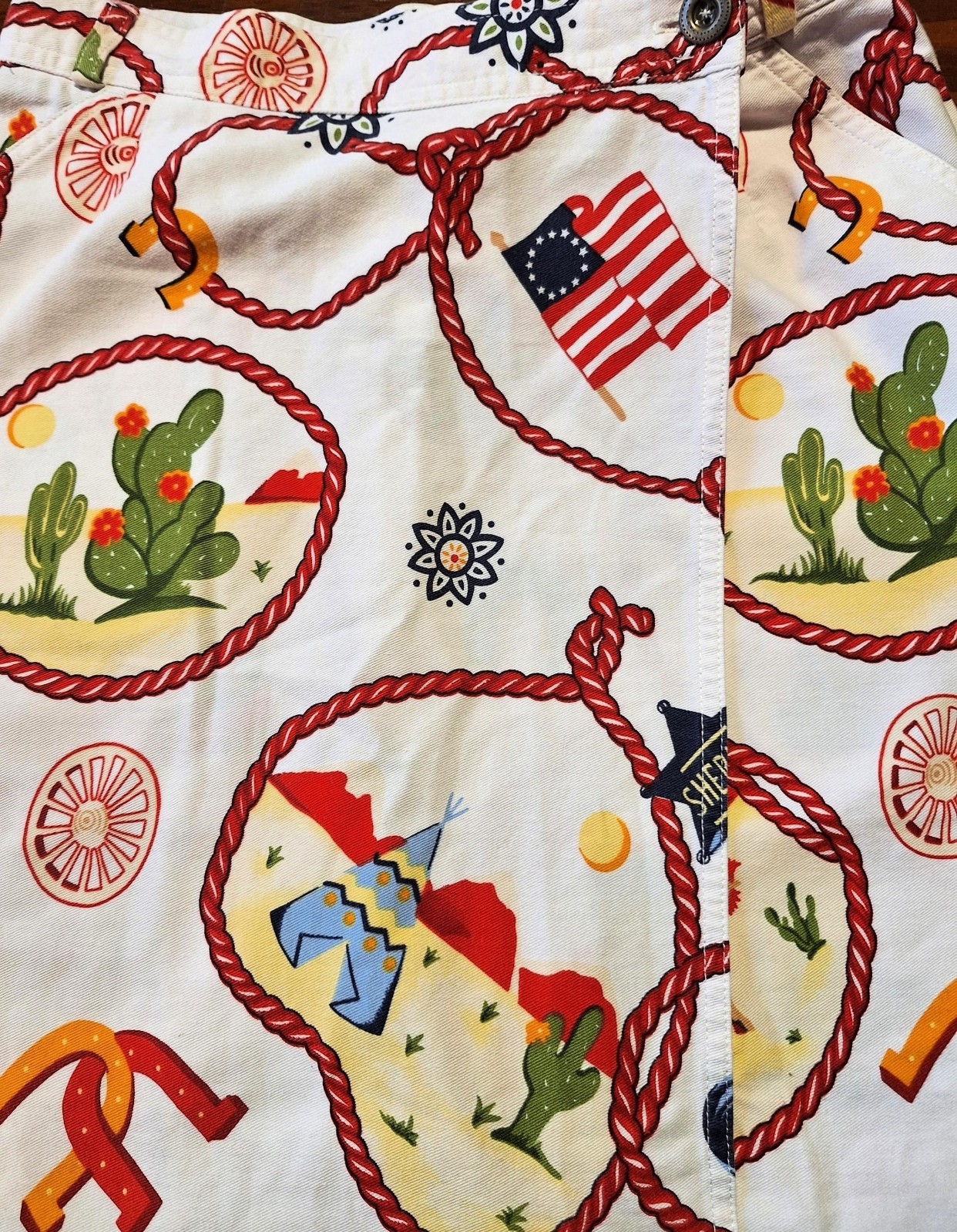 Vintage Wrap Skirt Cotton Twill with Southwest Cowboy Print – 1980s