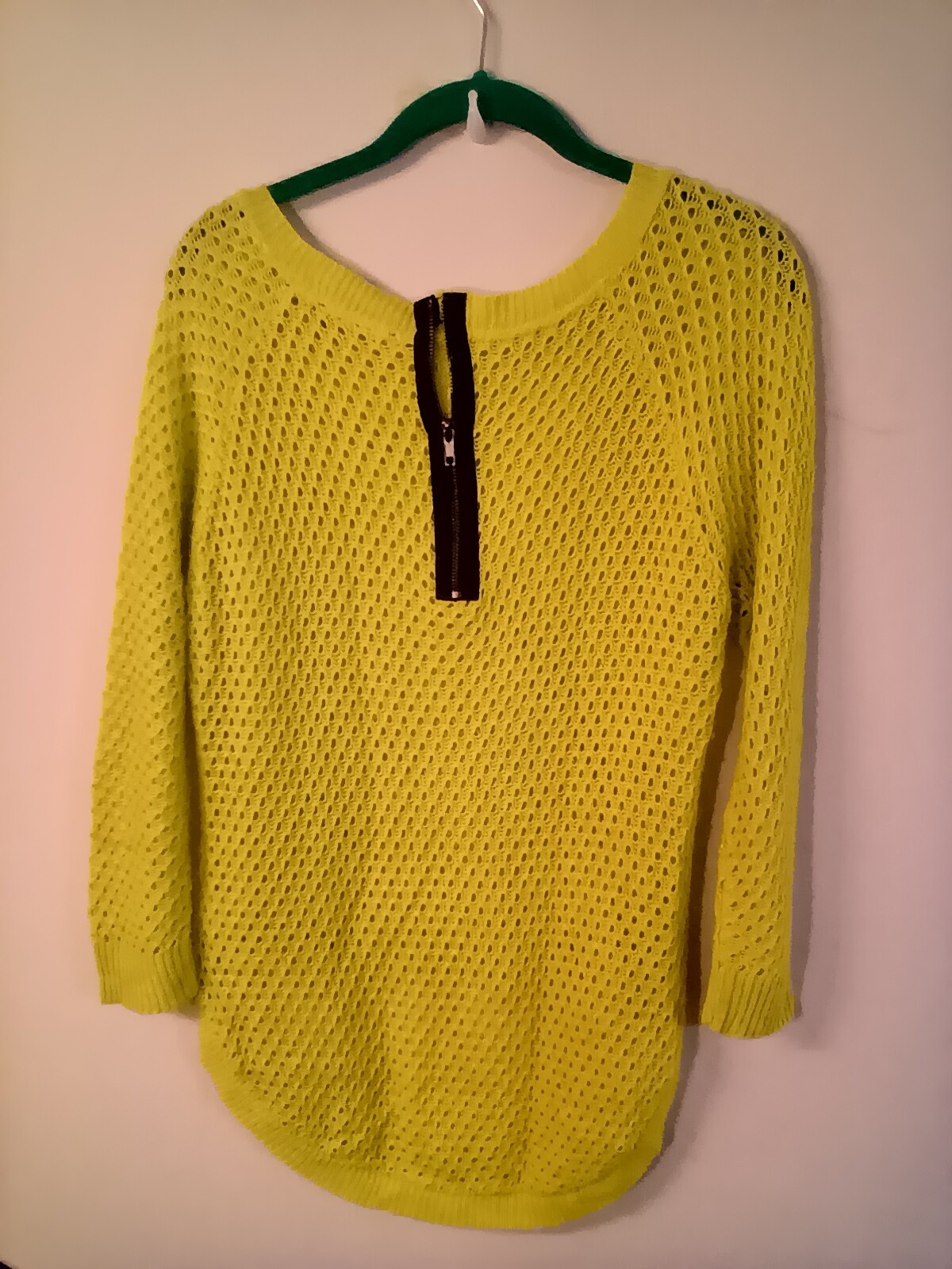 Vtg Allen B by Allen Schwartz green sweater high low hem zip in back boat neck