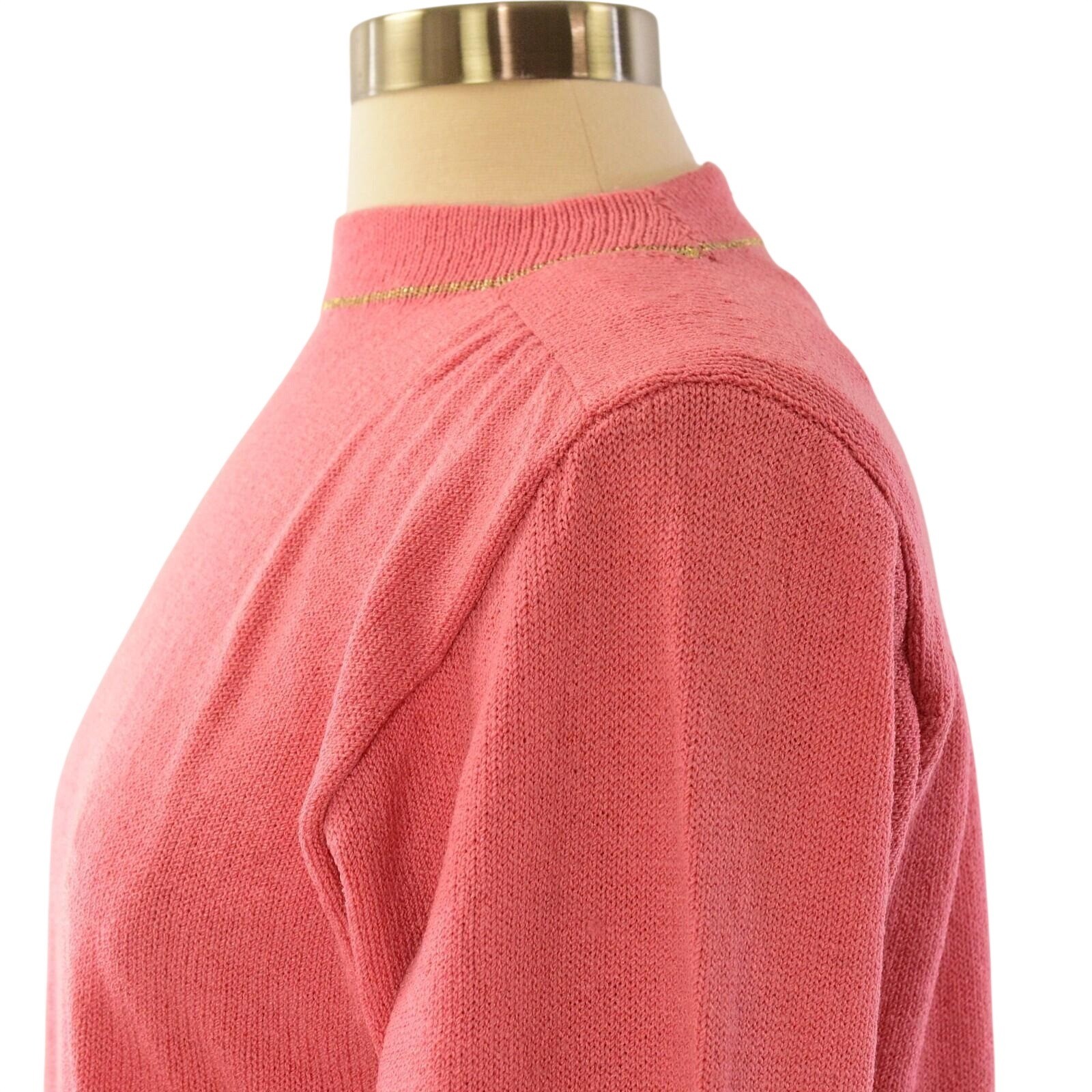 Vintage Wool Minimalist Luxury Don Sayres Knit Dress Pink & Gold M Mod 70s Silk