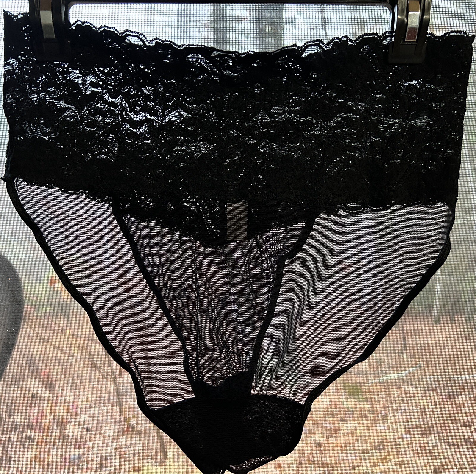 Vtg USA VICTORIA’S SECRET Gold Label Lace Sheer Mesh Sz L / 7 Black Panties