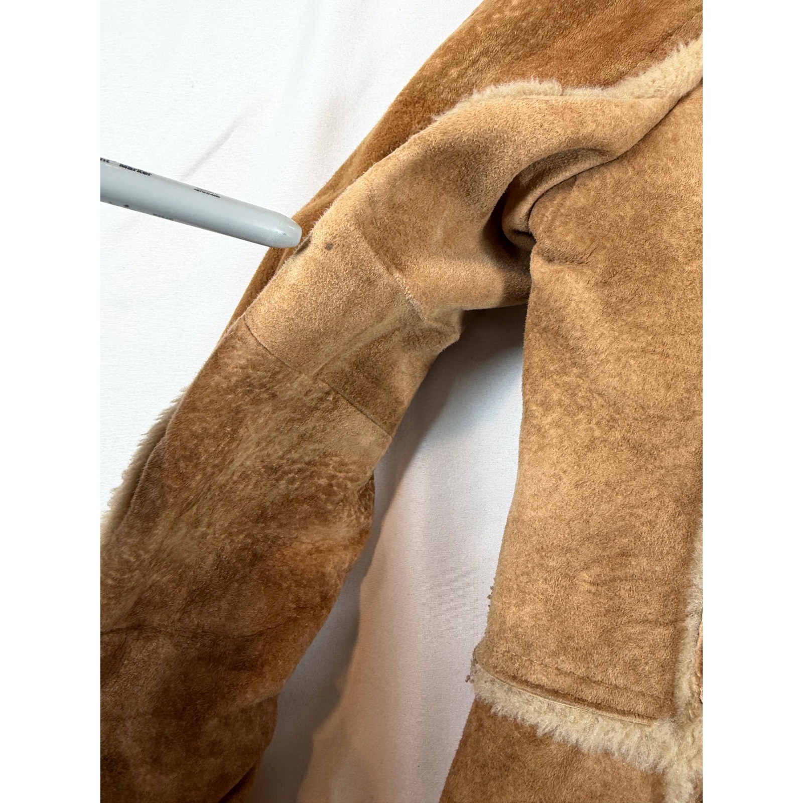 Vtg William Barry Brandon Colorado Suede Shearling Jacket Tan Brown Penny Sz XS