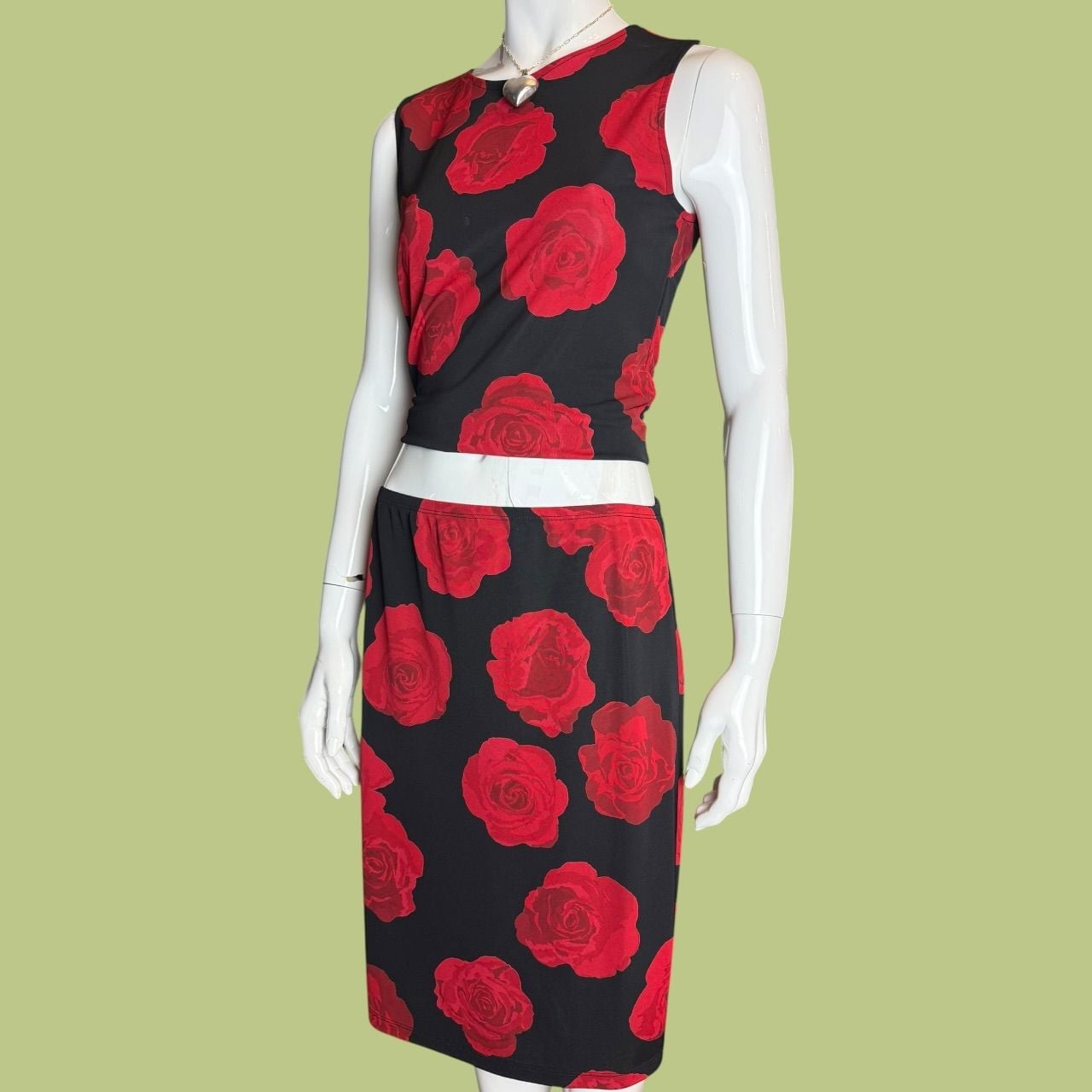 Vintage 90s Rose Print Co-ord Top and Skirt Two-Piece Set