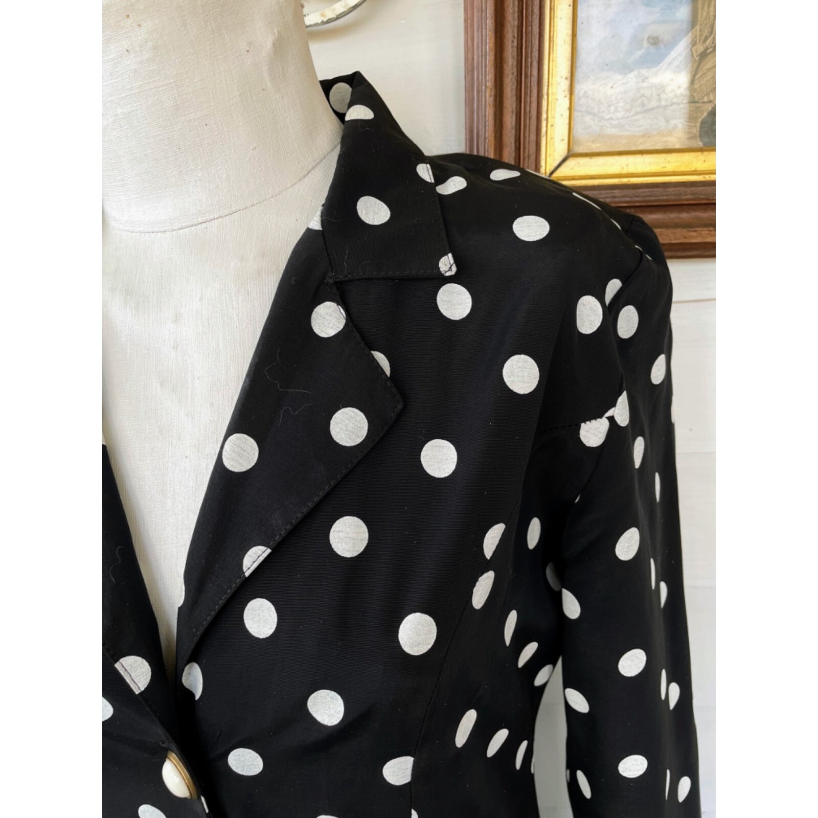 Vintage 1980s Black White Polka Dot Pleated Dress
