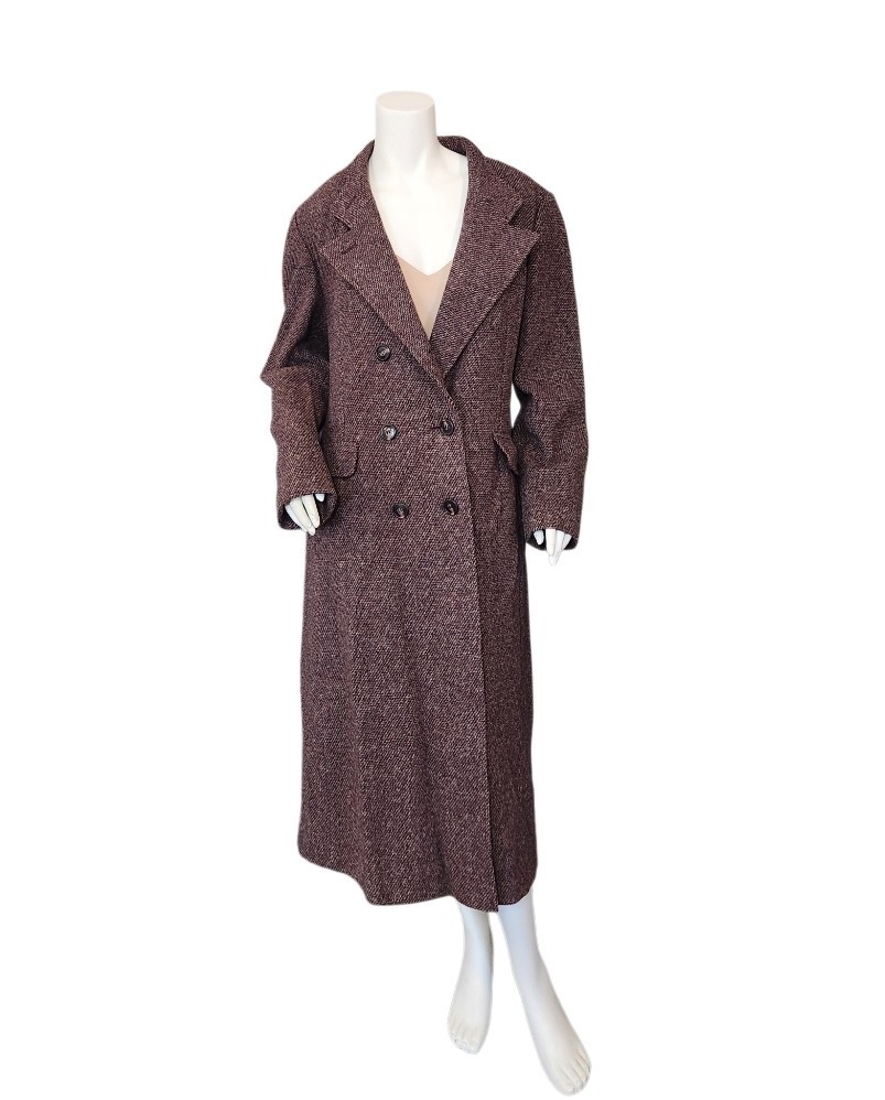 Vtg Bromleigh Burgundy Wool Tweed Double- Breasted Coat Women’s 40″ bust (no sz)
