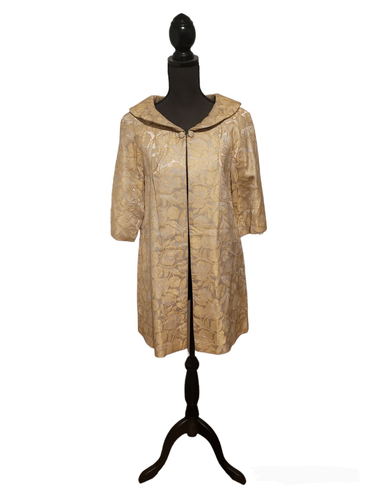 VTG 1960’s Swing Coat Women’s Gold Lamé Turquoise Lining Mad Men Jackie O Sz S