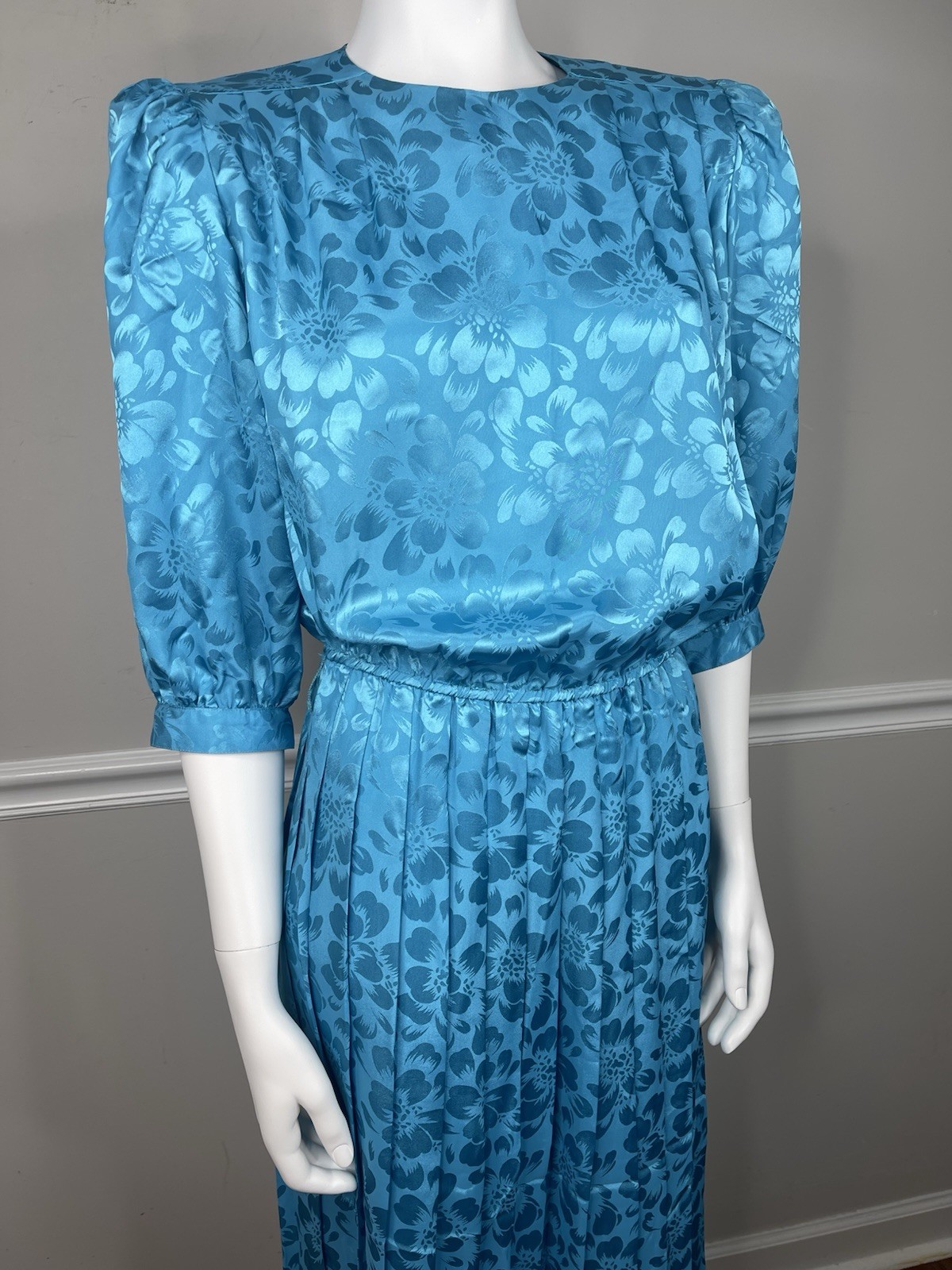 VINTAGE Argenti Pure Dynasty 80s blue Floral Secretary Dress 3/4 Sleeve Size 4
