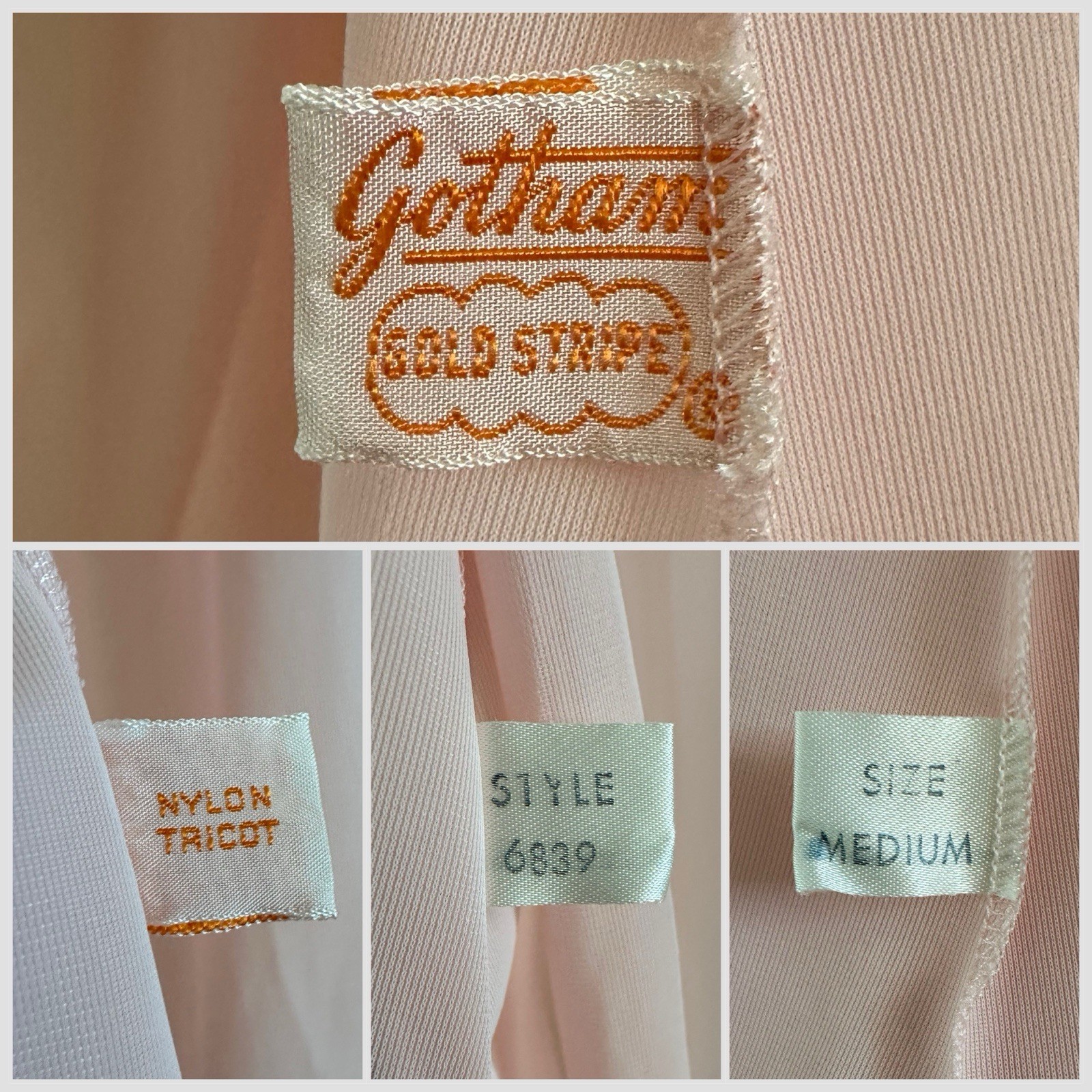 1960s Gotham Pink Nylon Peignoir Set Babydoll Chiffon Lace Lingerie Robe M VTG