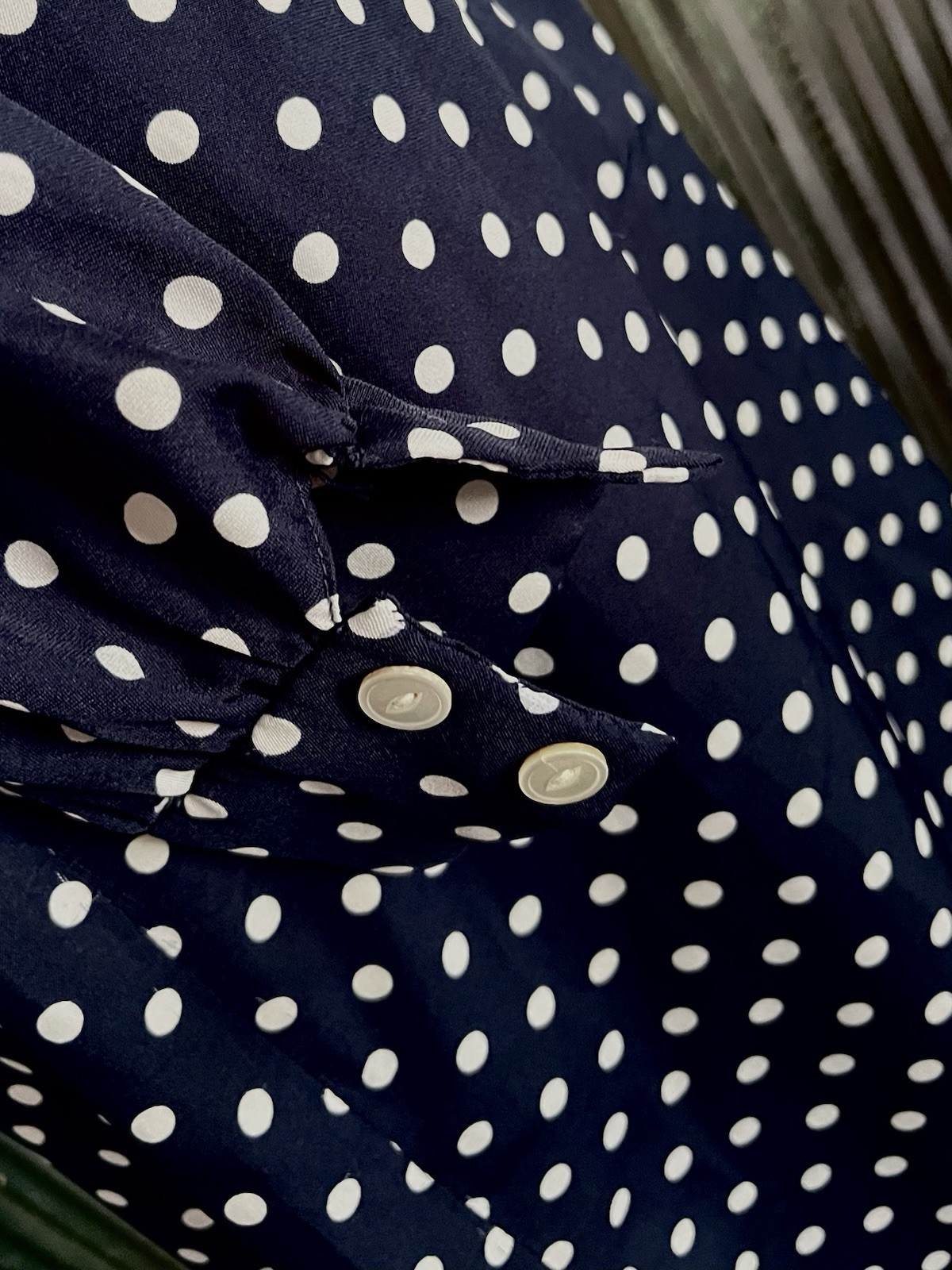 VTG CARLYE White & Blue Polka Dot Mod A Line L/S Midi Dress Sz S/M 1960s