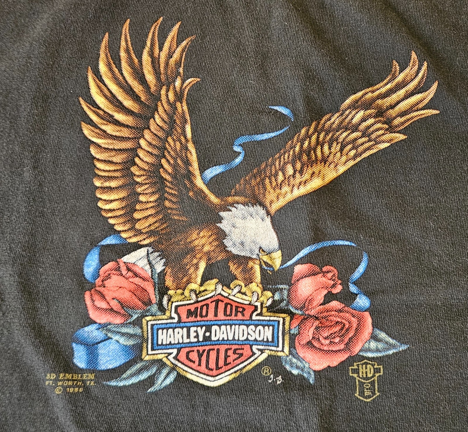 Vintage 3D Emblem 1988 Harley Davidson Womens Eagle Rose Crop Top Santa Cruz M