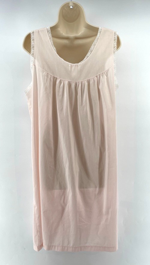 Vintage BARBIZON Nightgown L Pink Babydoll Sleeveless Lace Trim Pintucks Cottage
