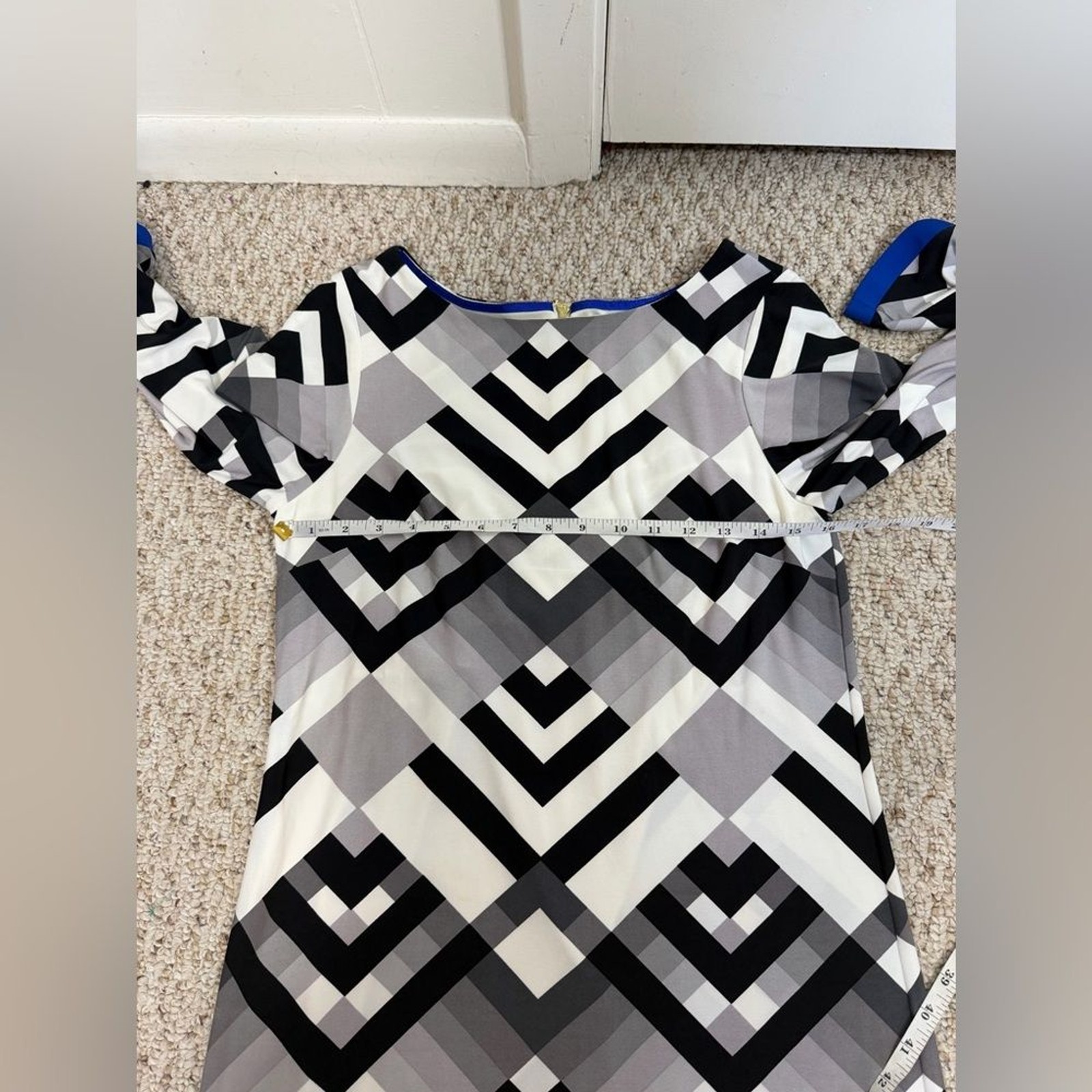 Eliza J Geometric Black and White Dress with Blue Accent size 8