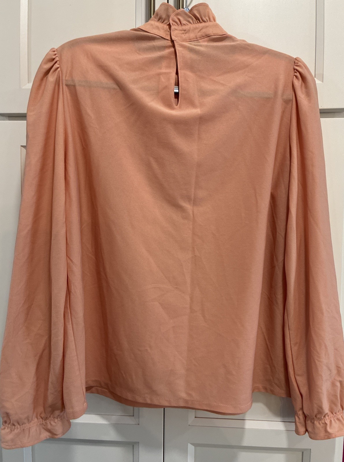 VTG Eccobay Peach Ruffle Mock Neck Blouse Sz L ? Romantic Cottage Core