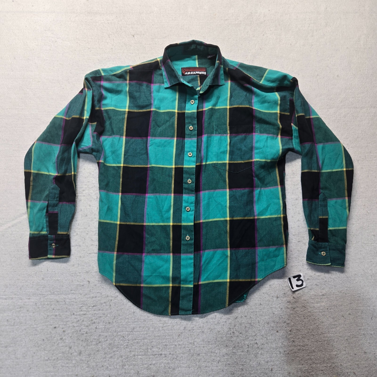 Vintage Air Express Green Plaid Button Down Shirt Adult Women’s Size L Large